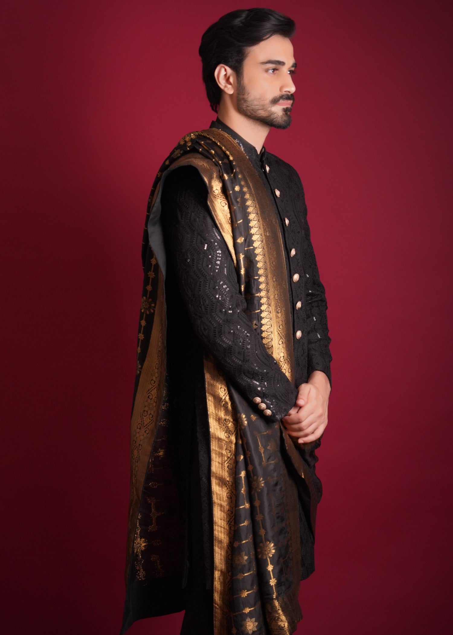 suiting Sherwani in Jet black