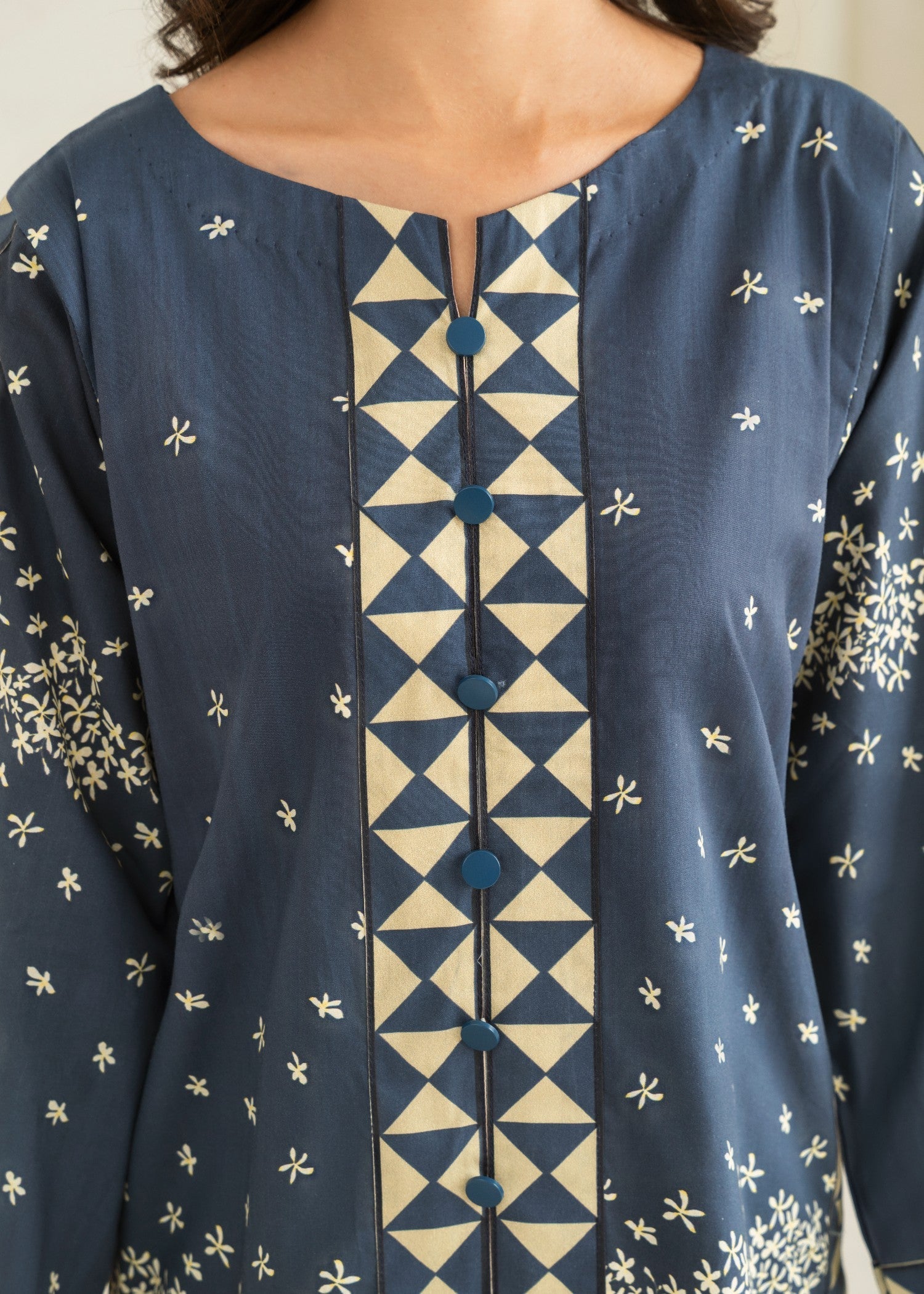 cotton Co Ord Sets in Dark blue, beige