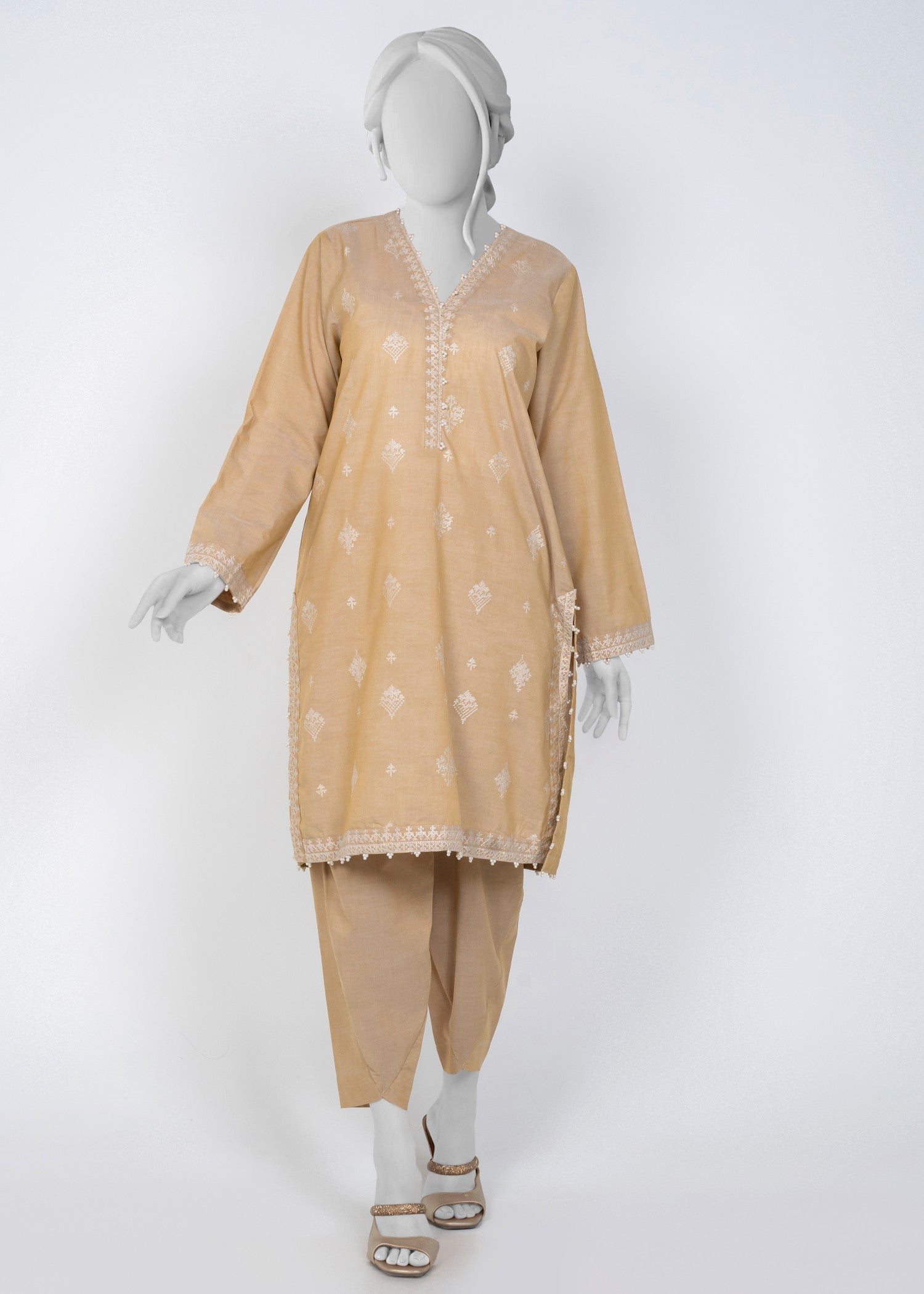 chambray Kurta Set in Beige