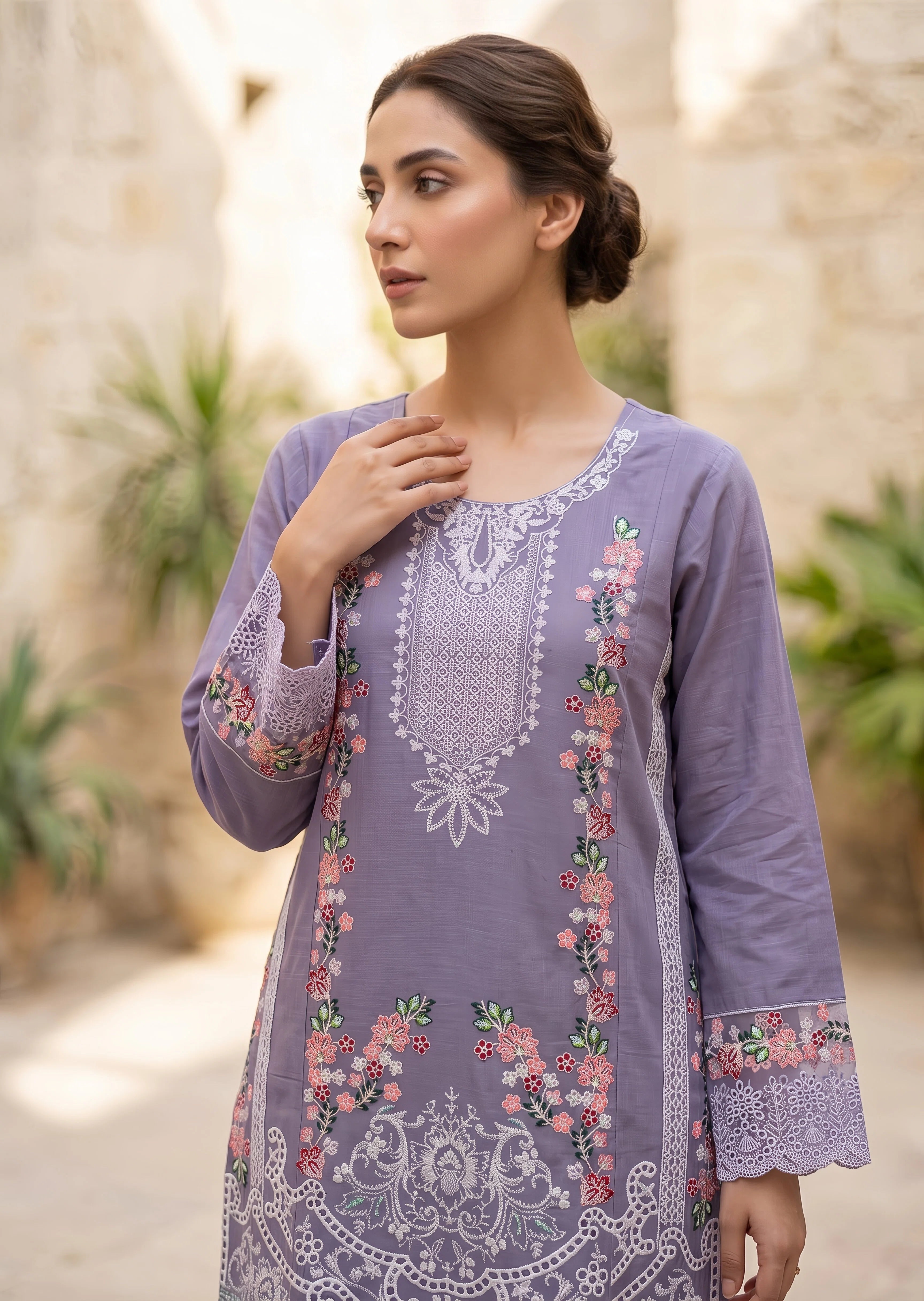 cotton linen Kurta Set in Purple mountain majesty