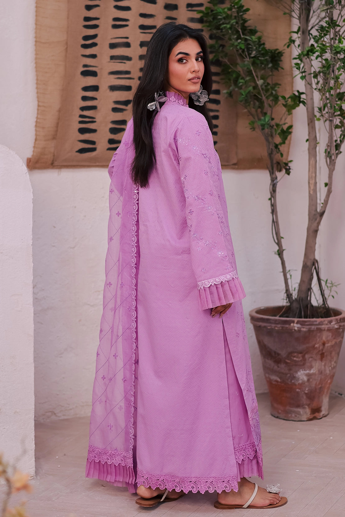 cambric cotton Unstitched in Mauve pink