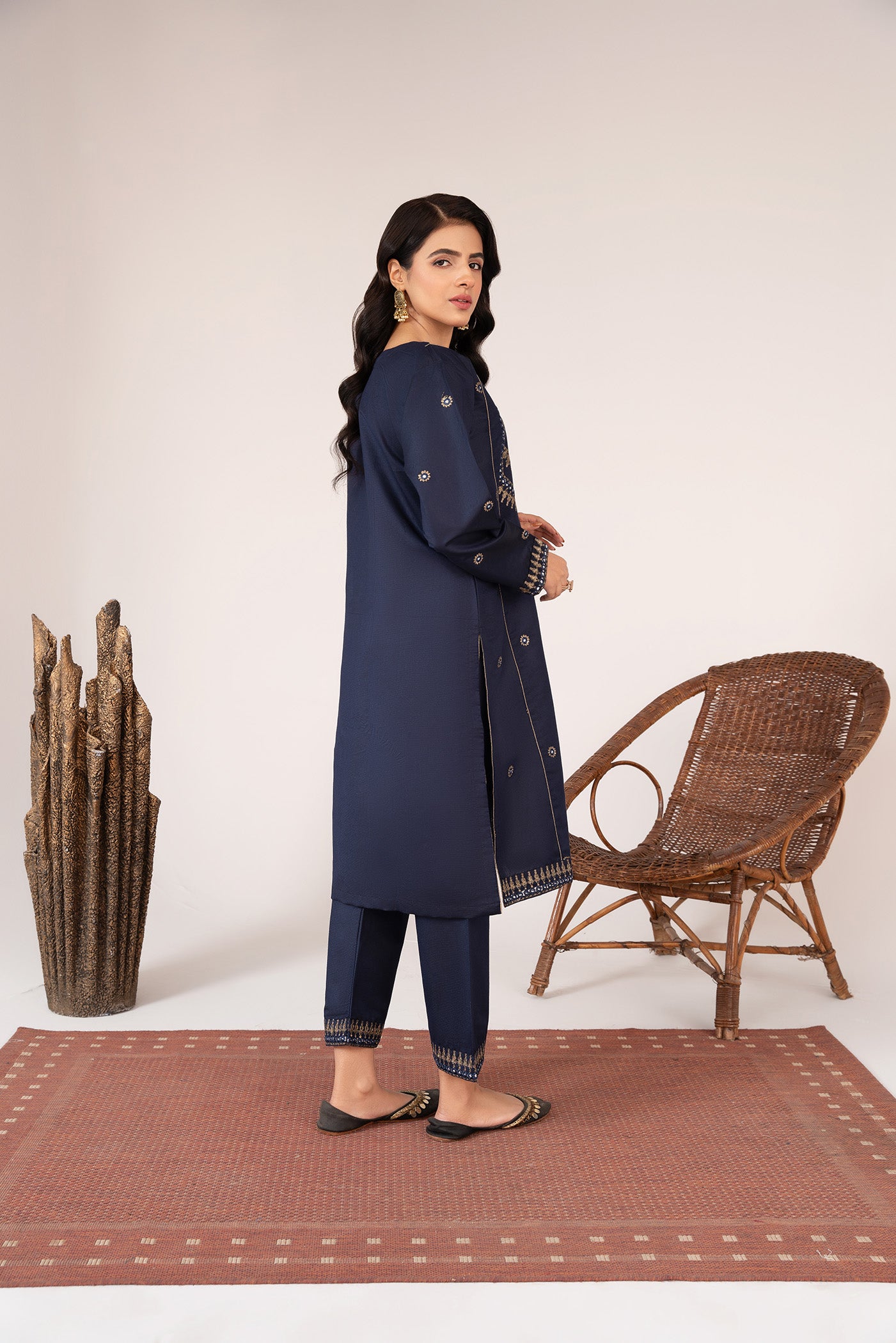 khaddi net Kurta Set in Blue