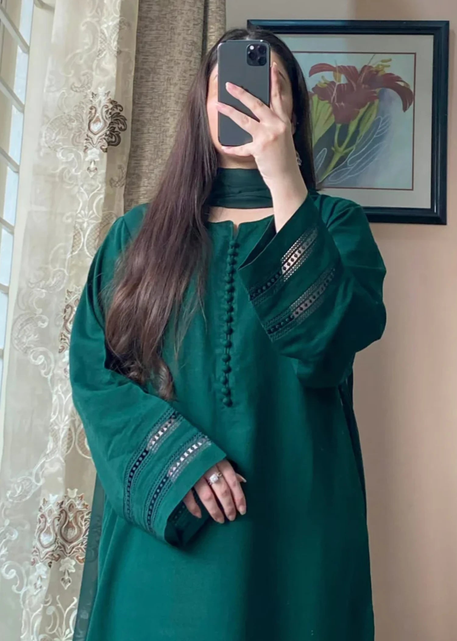 cotton Kurta Set in Bottle green
