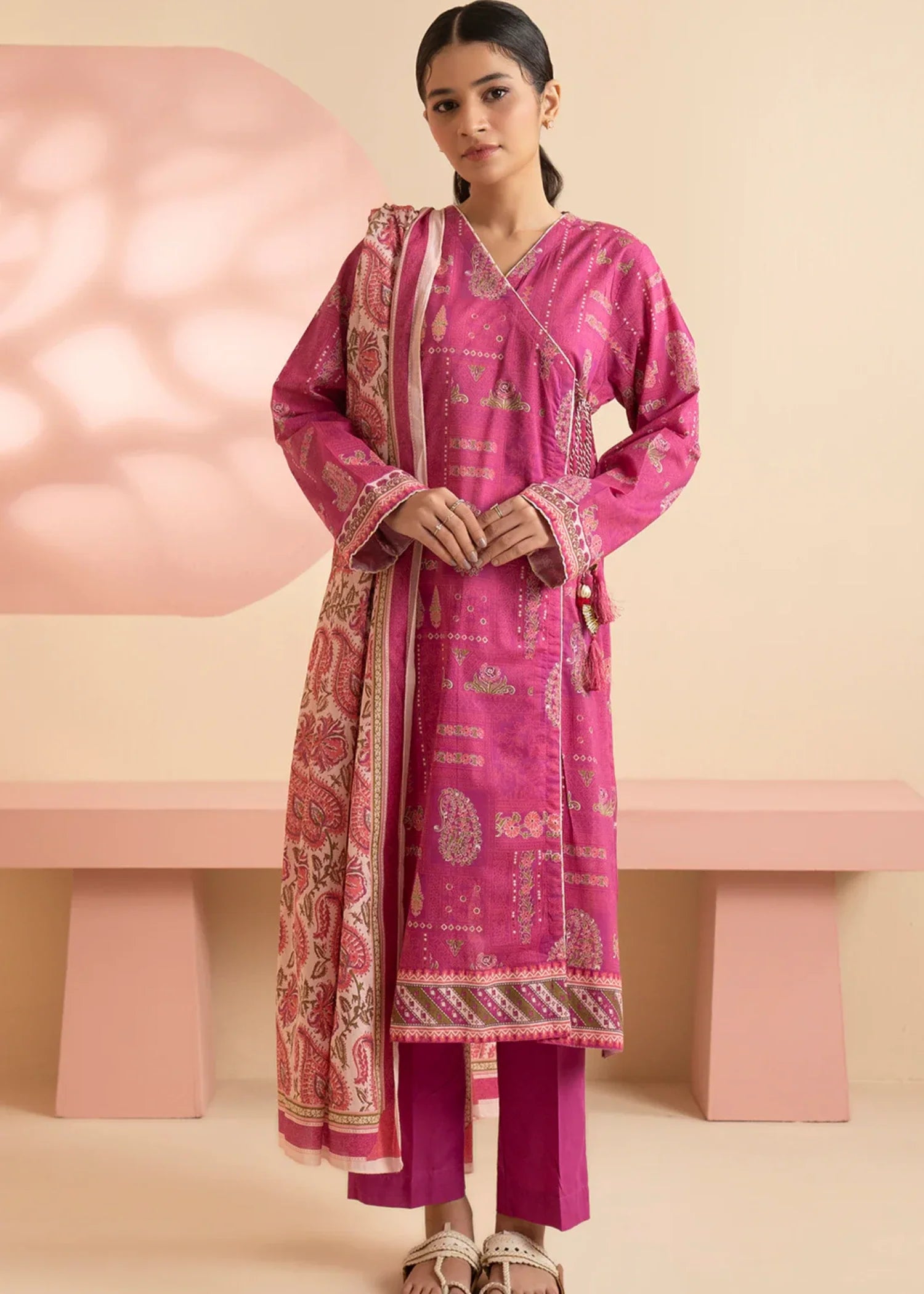 lawn Angrakha in Magenta