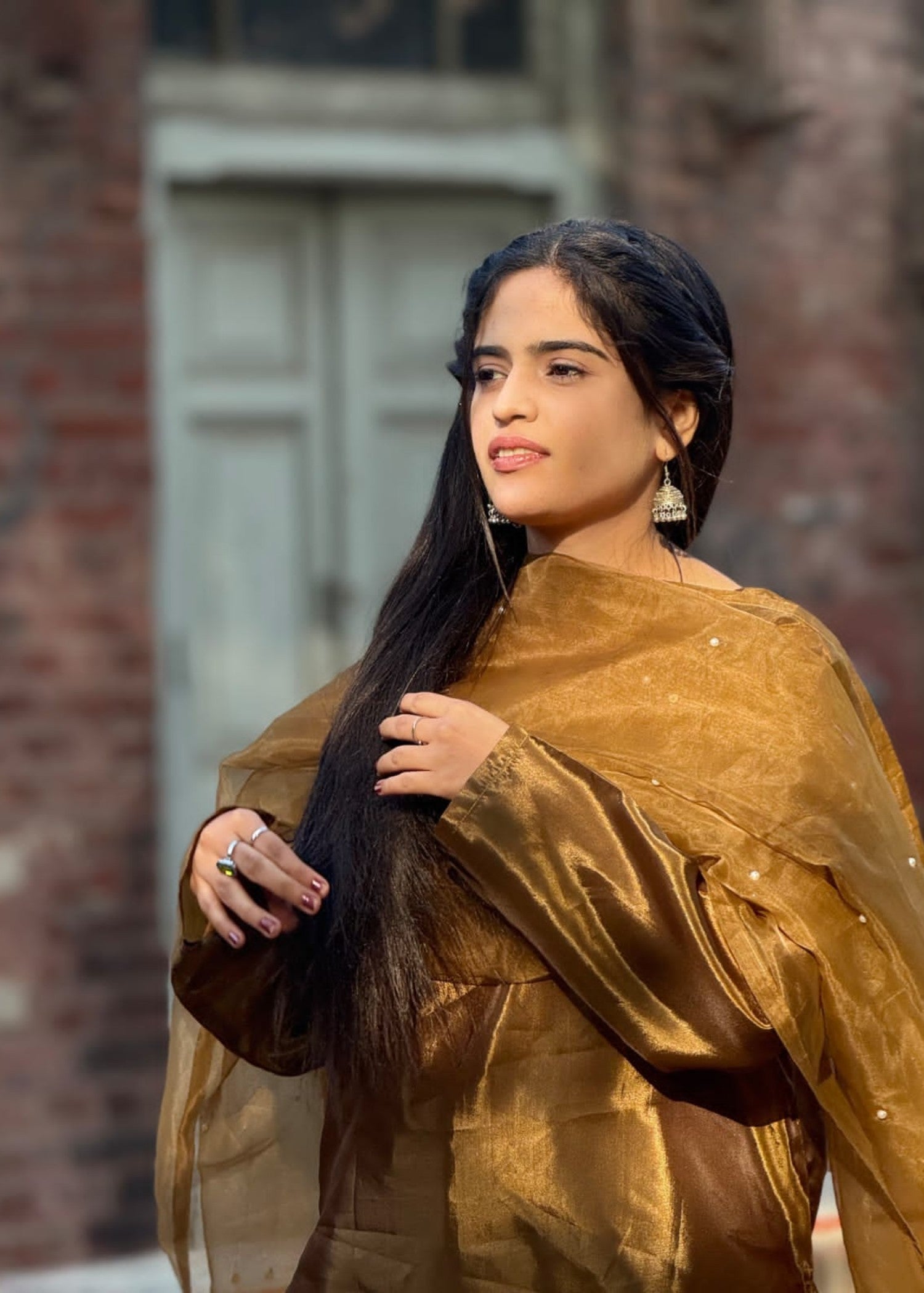 polyester-silk blend Sharara in Umber brown