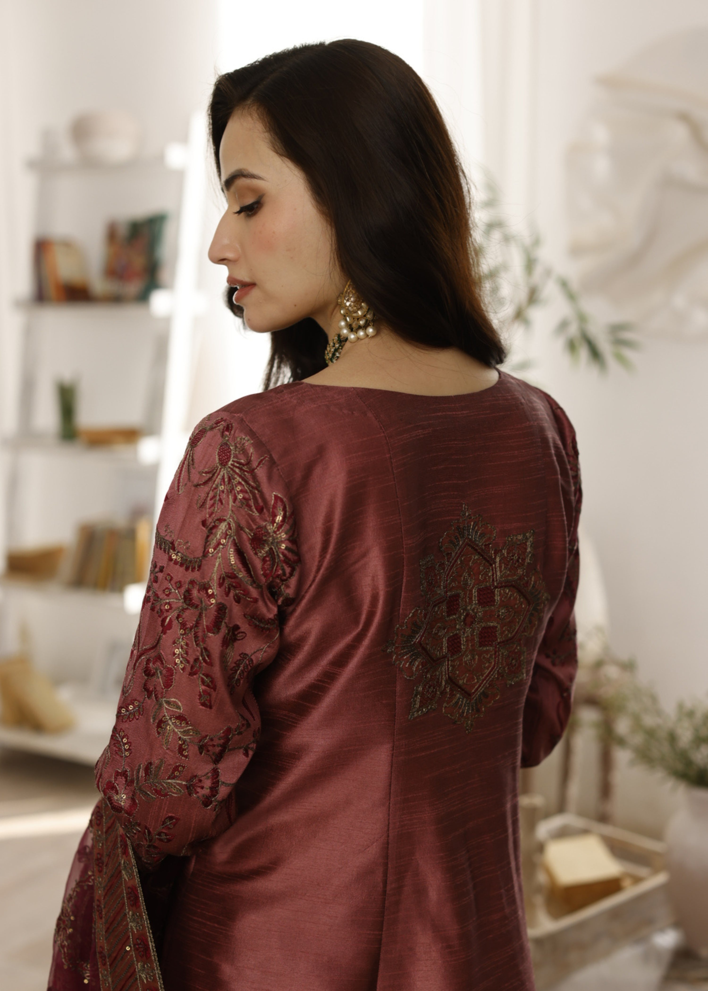 raw silk Maxi in Bronze orange