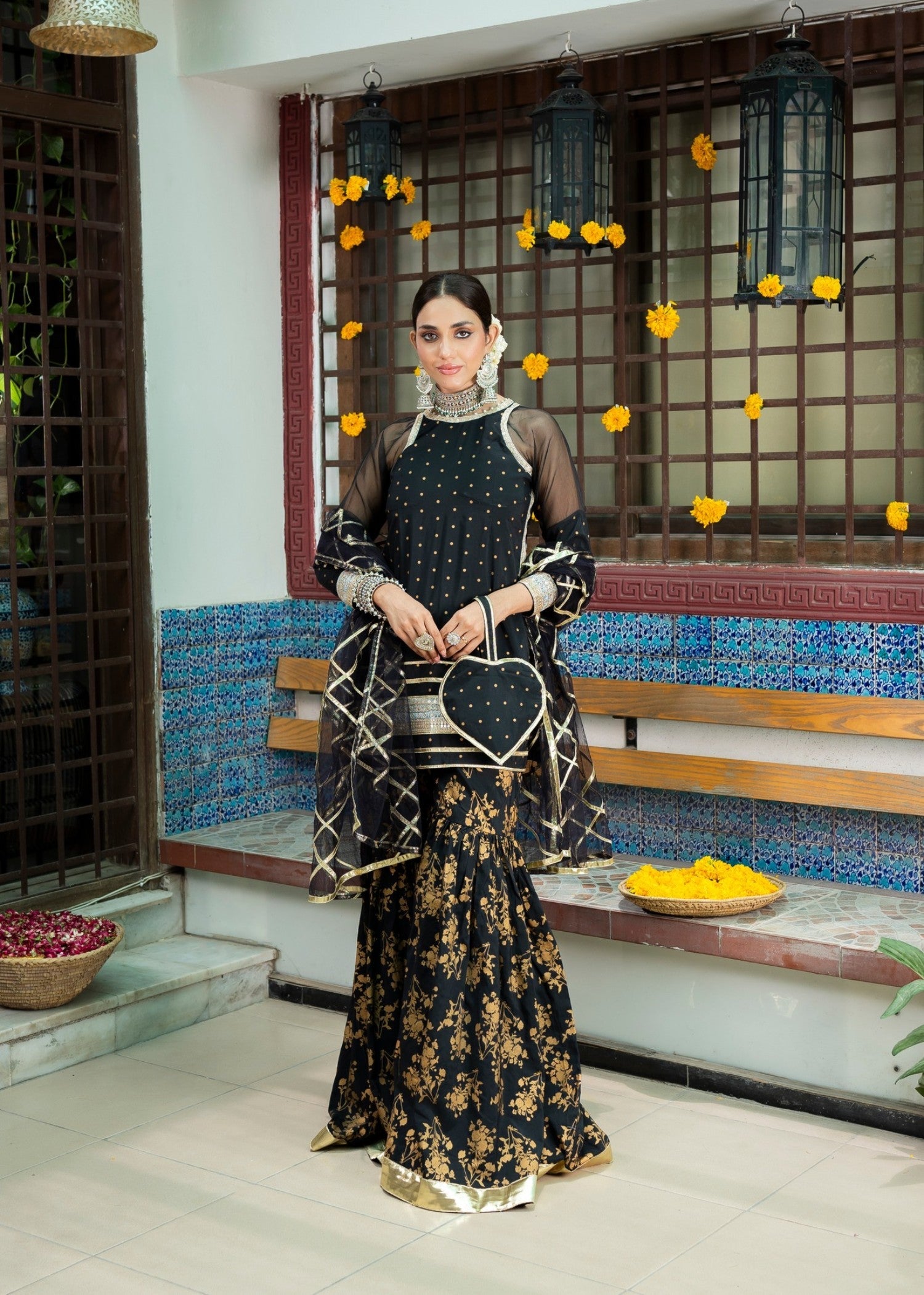 cotton silk banarasi Gharara in Black