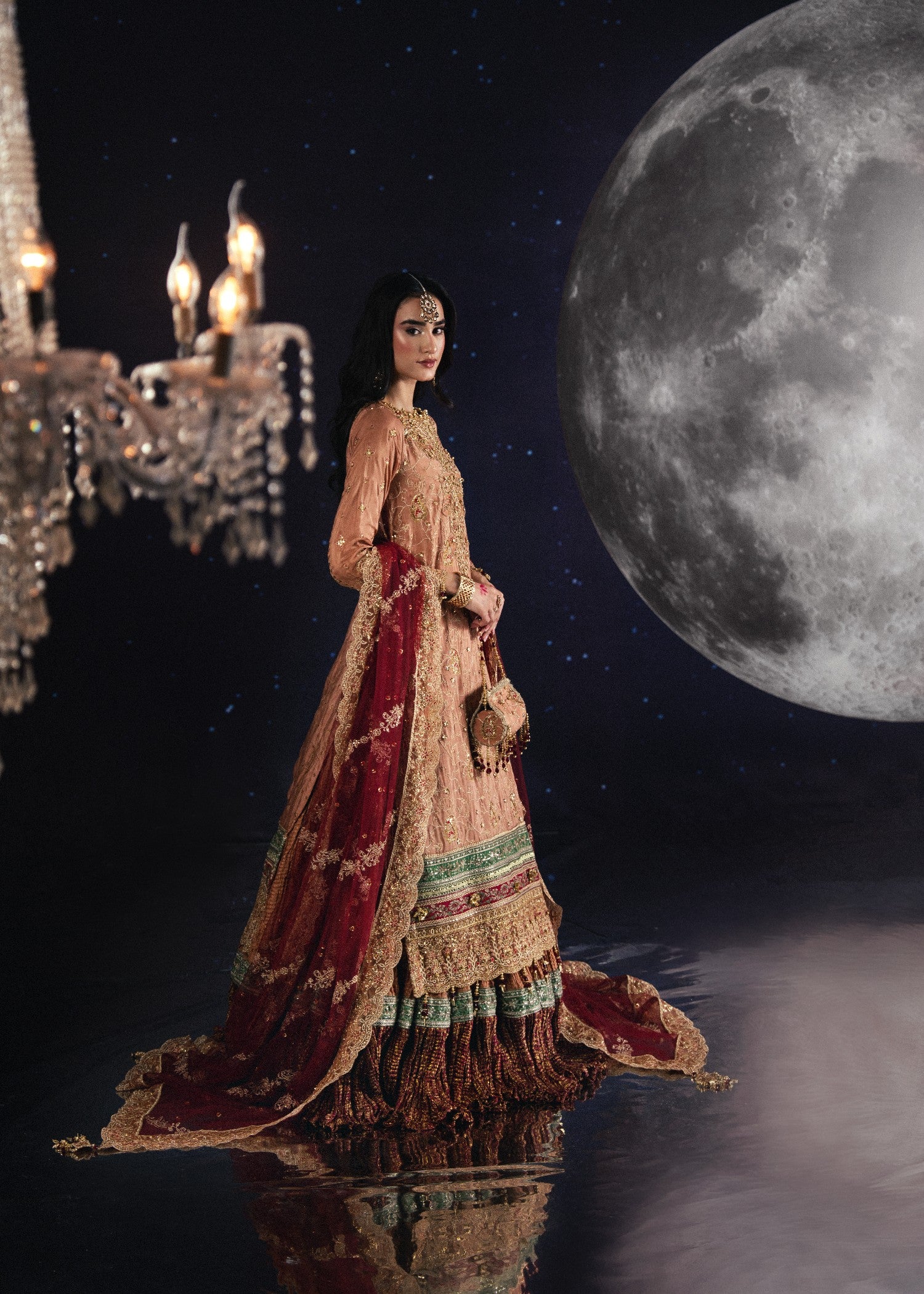silk Lehenga in Salmon
