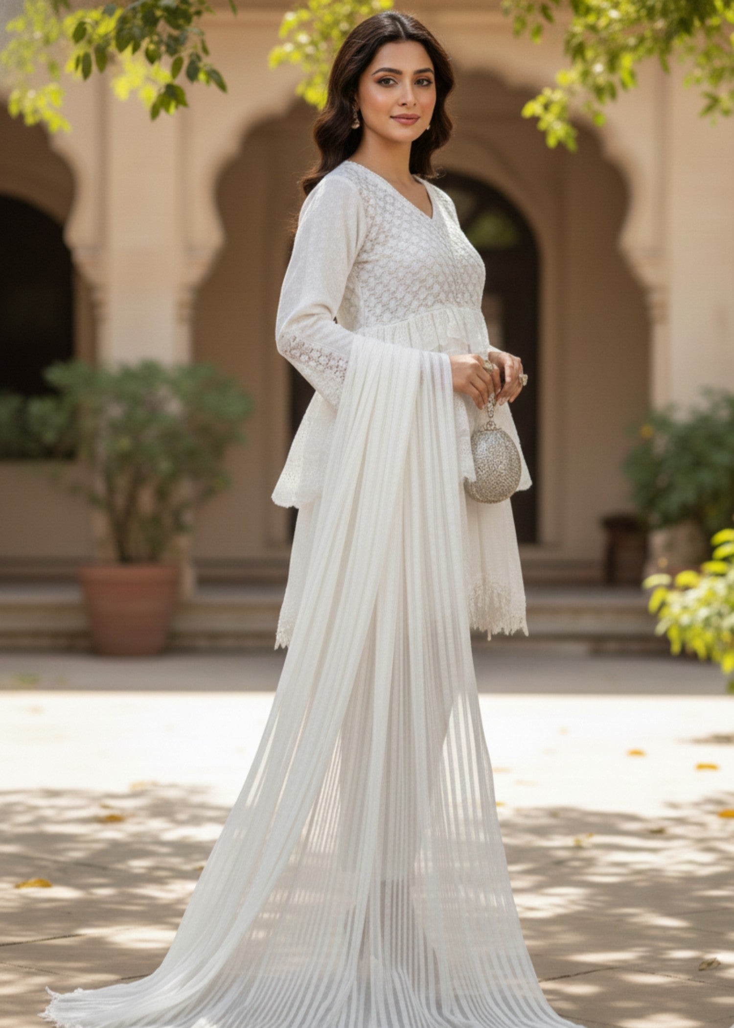 cotton viscose Short Frock in White