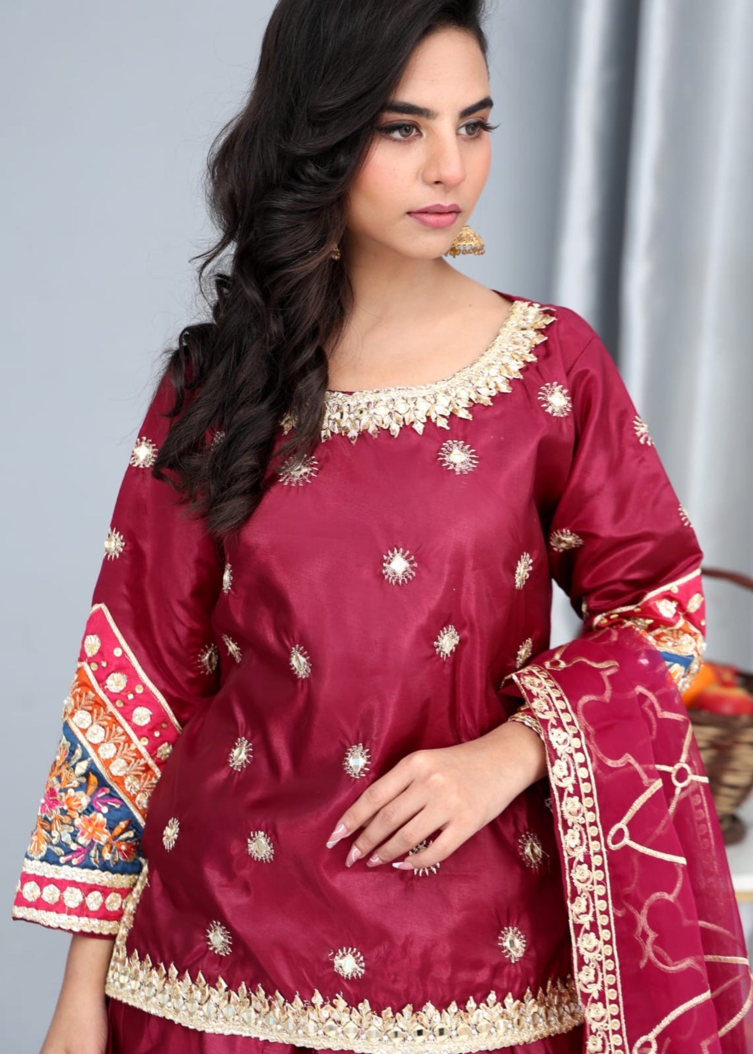silk Lehenga in Amaranth