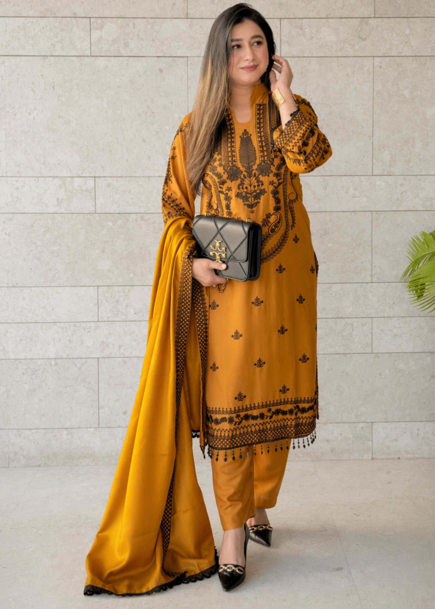 linen chambray Kurta Set in Mari gold