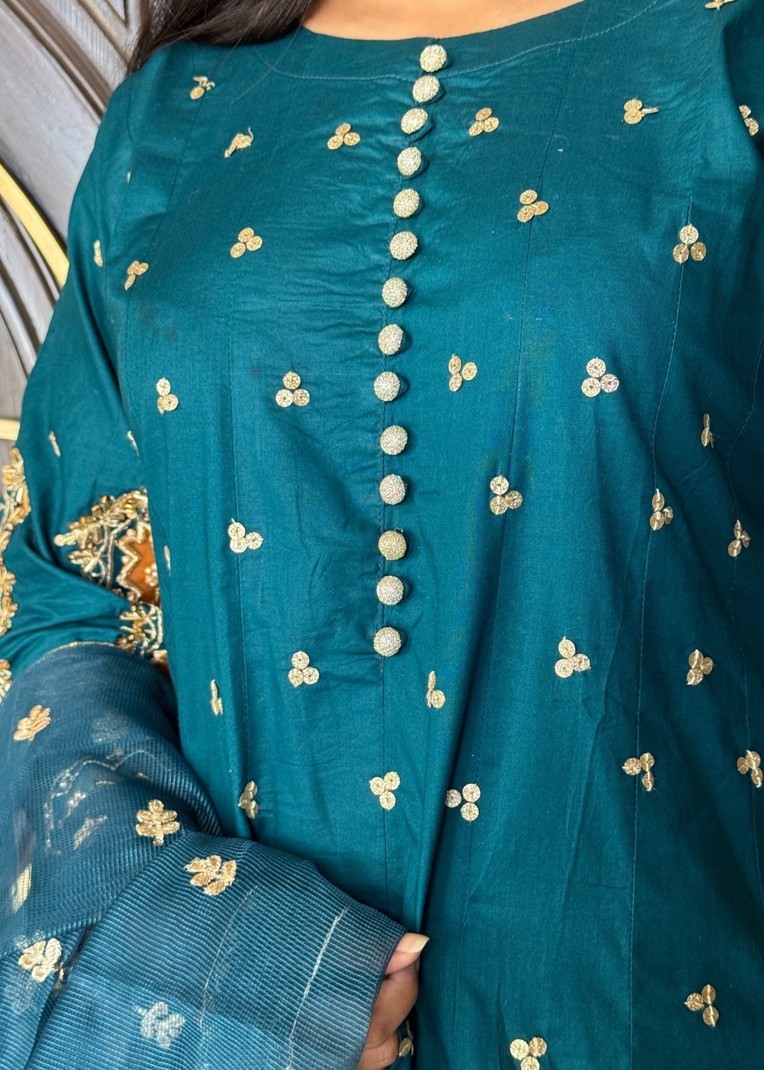 raw silk Pishwas in Teal