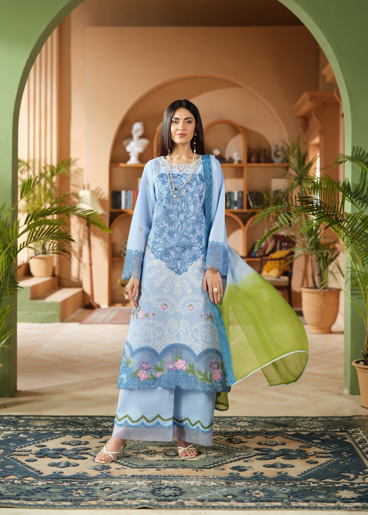 cambric cotton Kurta Set in Sky blue