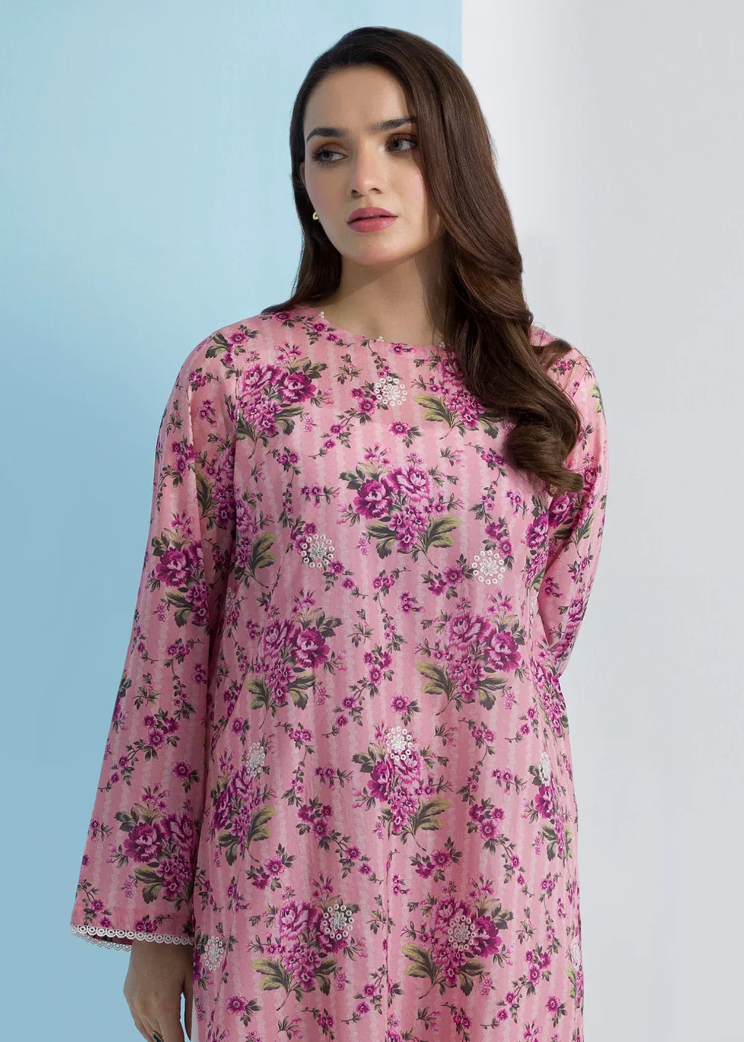 lawn Kurti in Tea rose pink