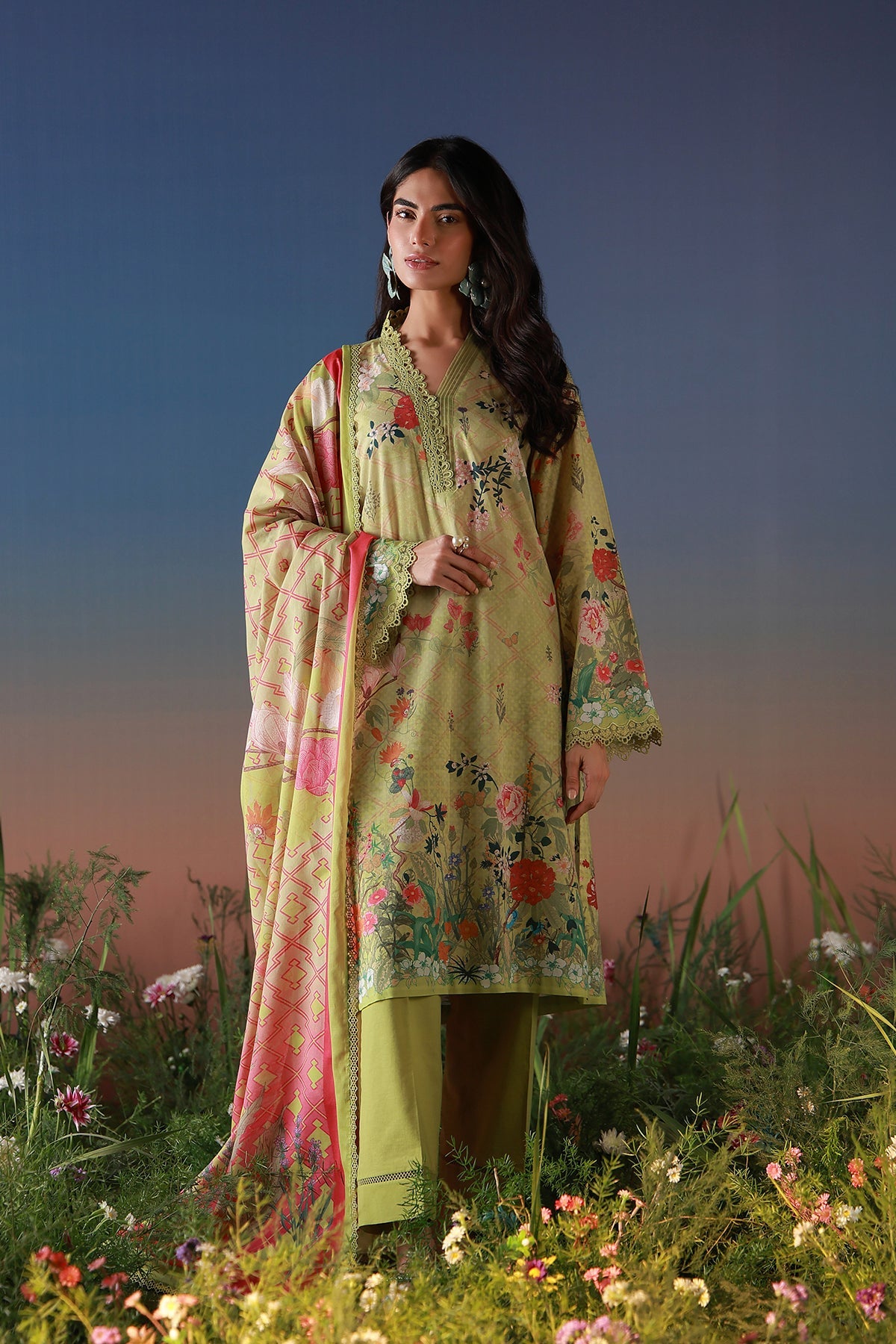 Mirha Lawn – Olive Petal