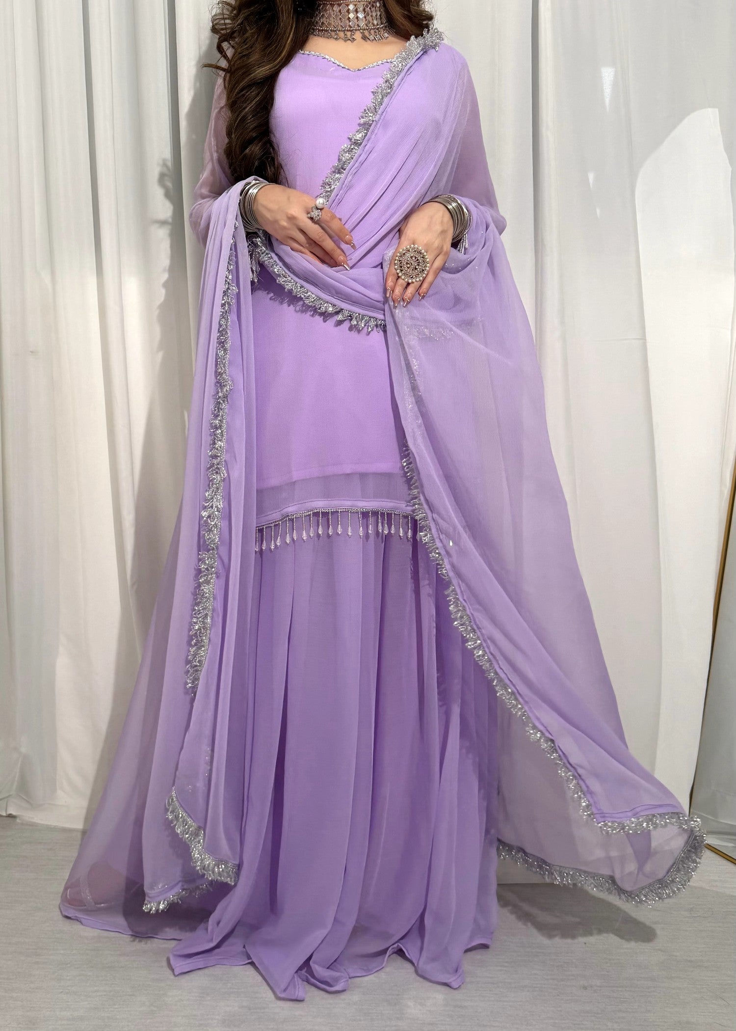 bemberg crinkle chiffon Sharara in Mauve