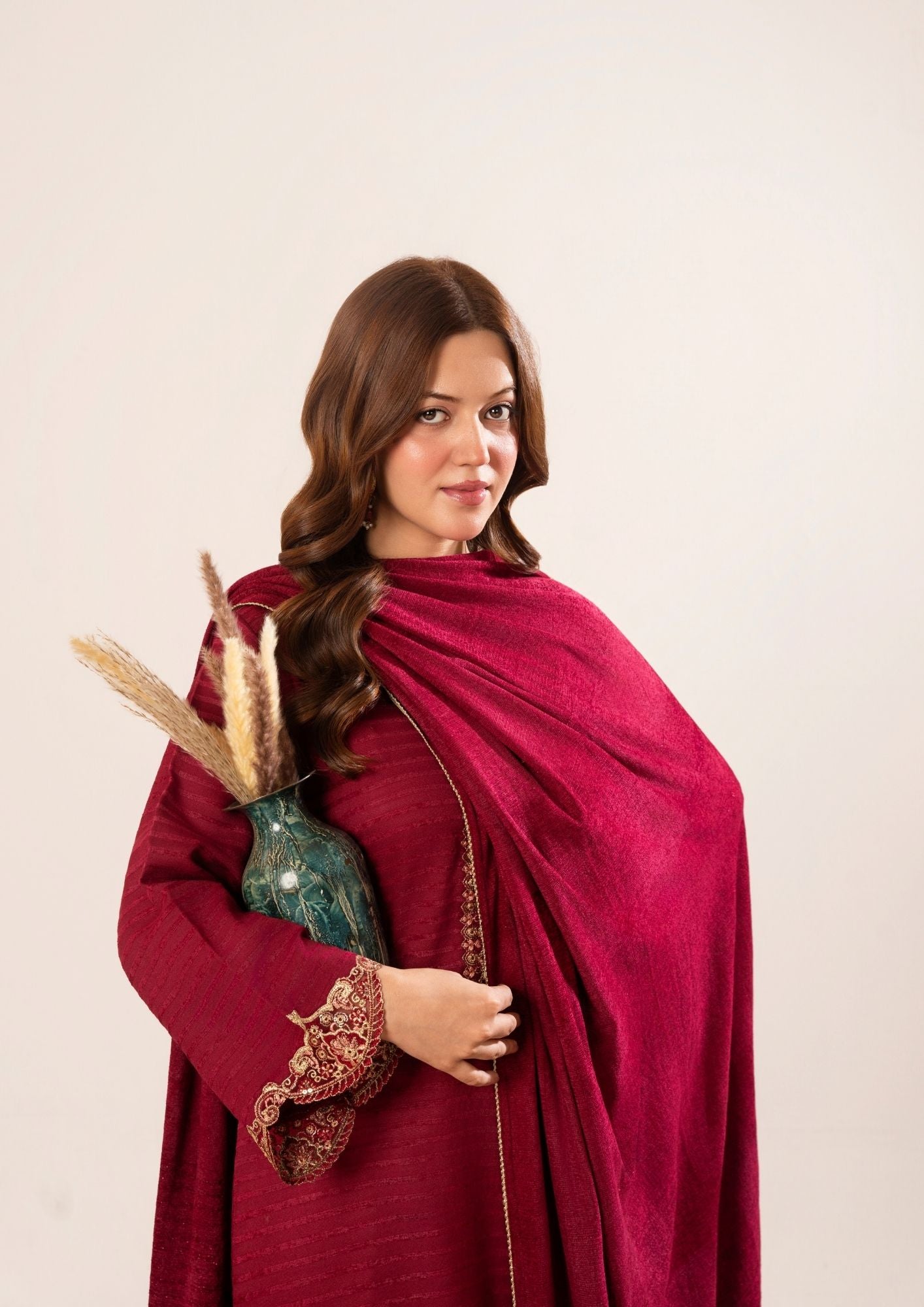 velvet jacquard Kurta Set in Maroon