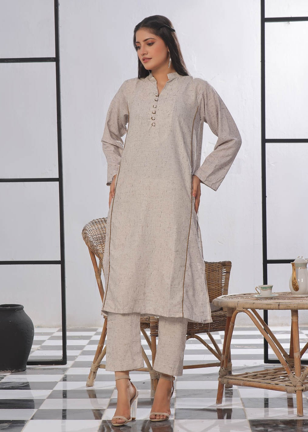 wash & wear Kurta Set in Grey