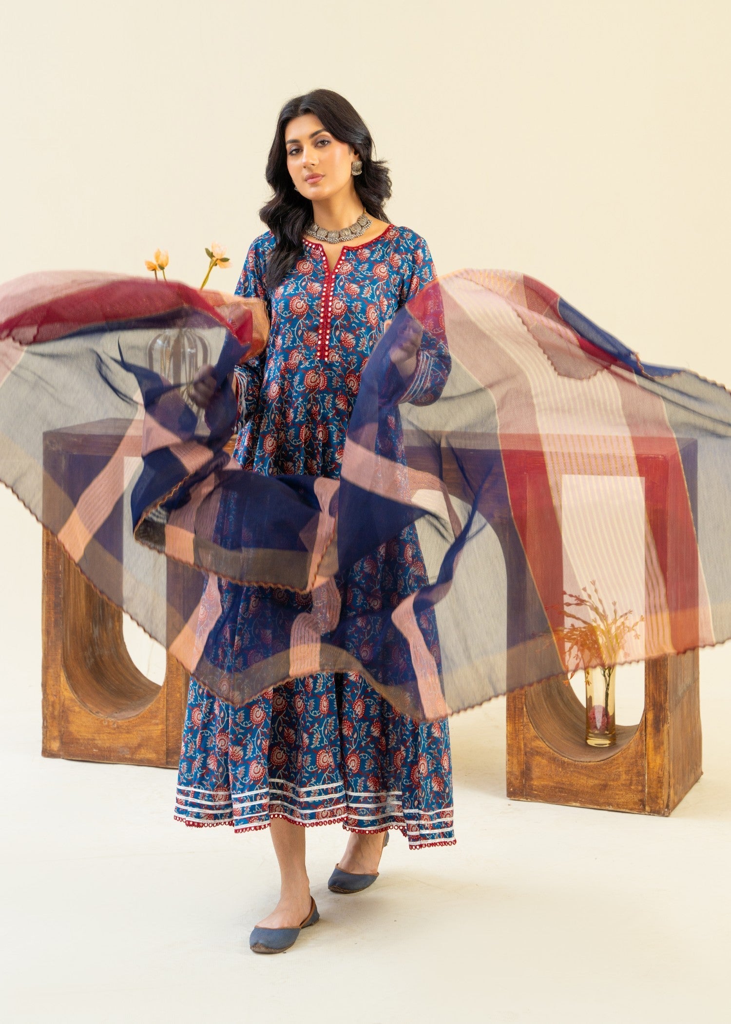 lawn Anarkali in Blue