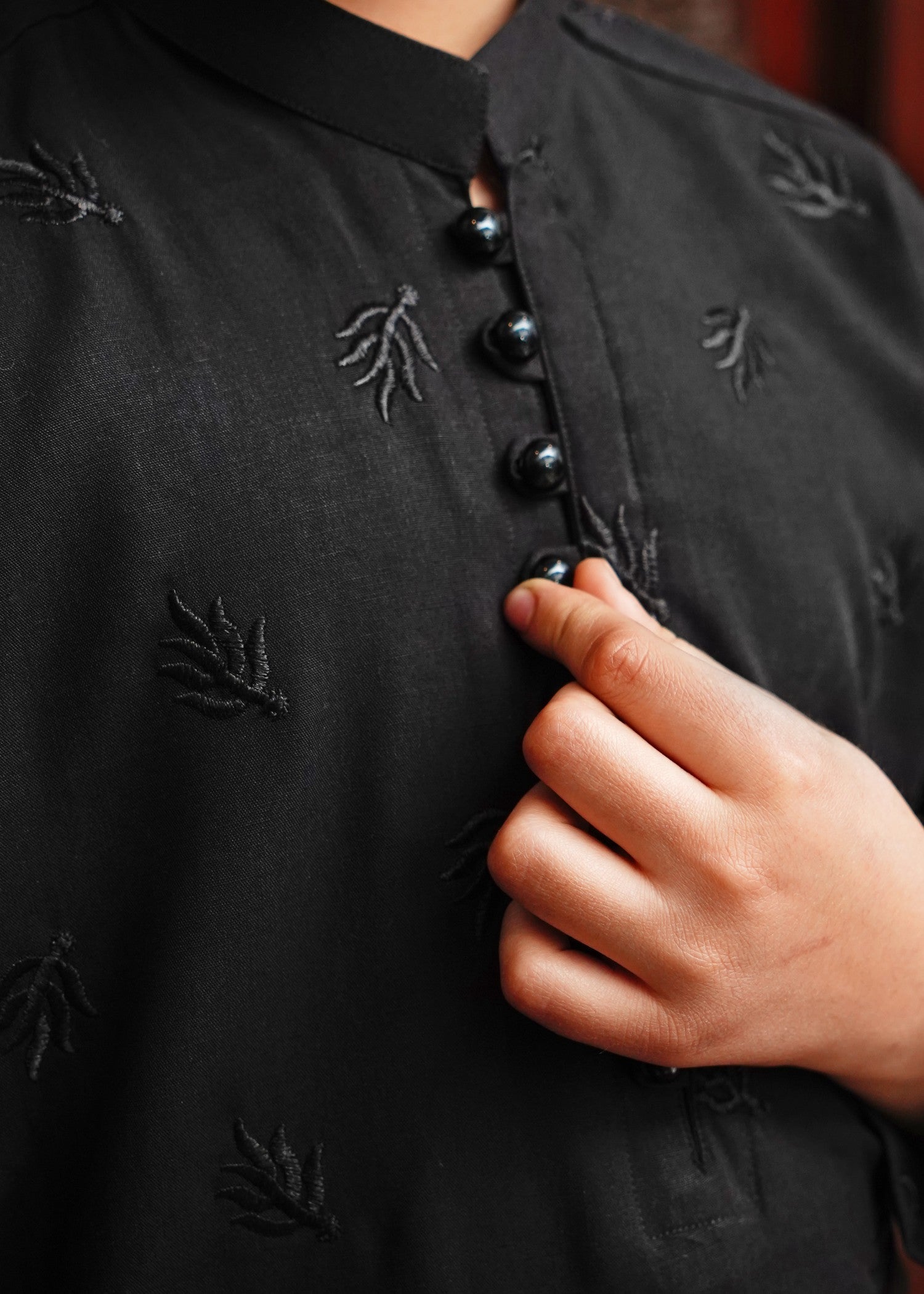 linen Kurta in Jet black