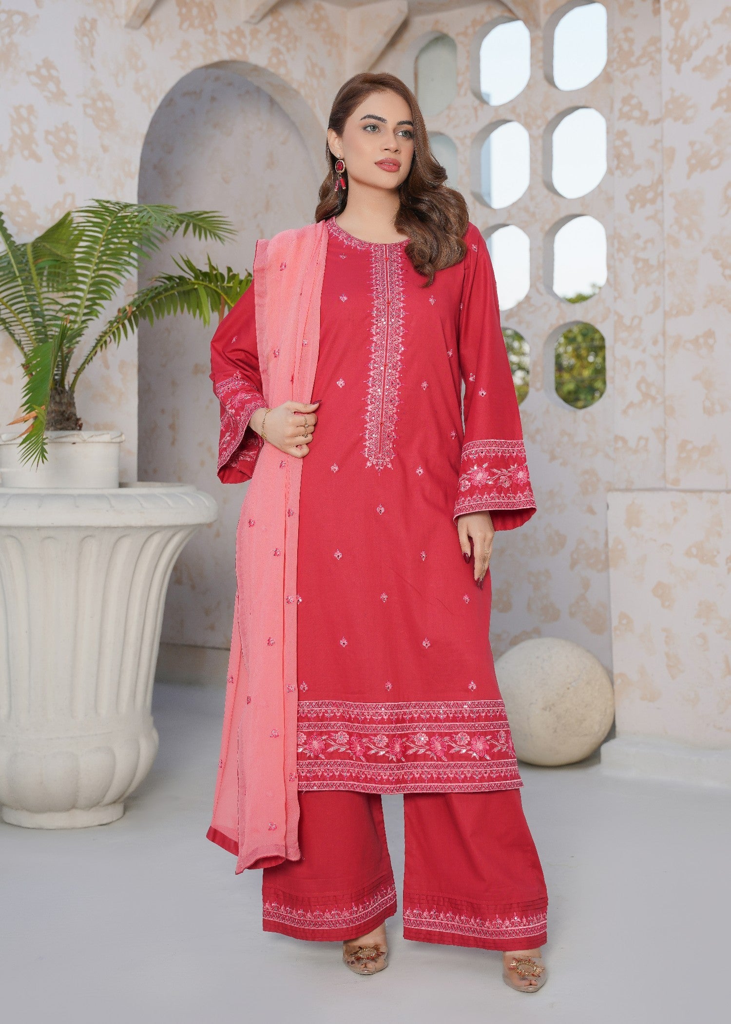 cotton Kurta Set in Poppy red