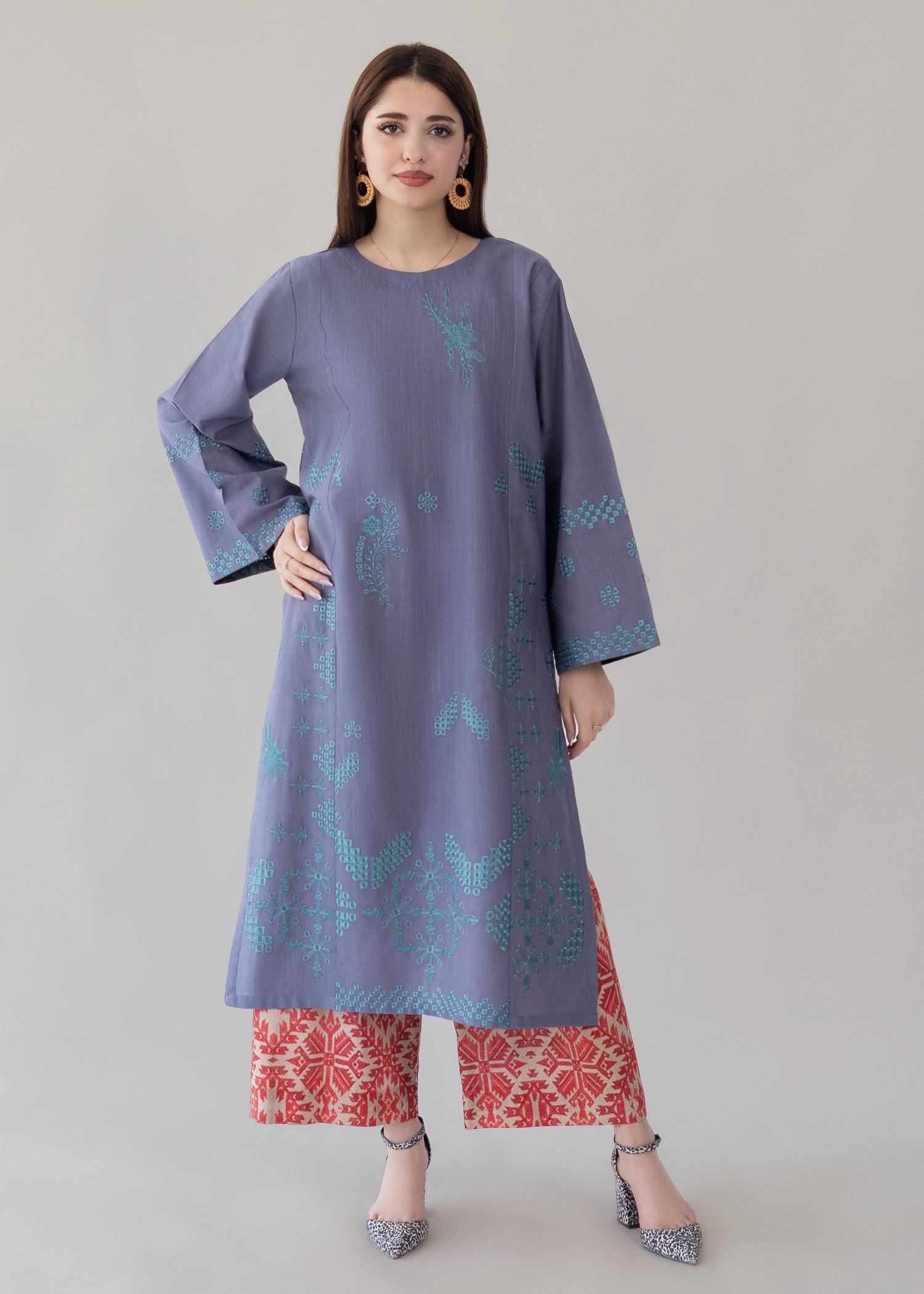 slub khaddar Kurta Set in Grey