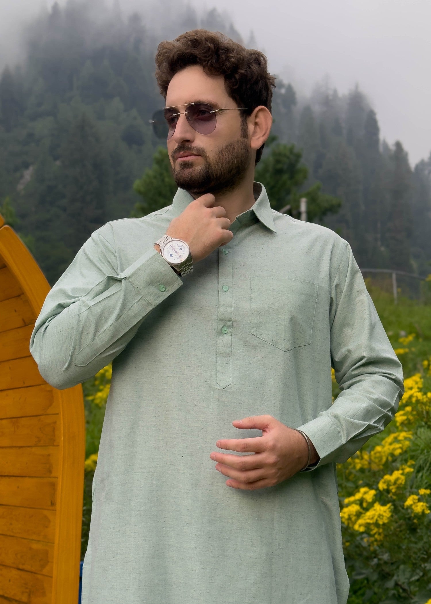 blended karandi Shalwar Kameez in Pistachio green