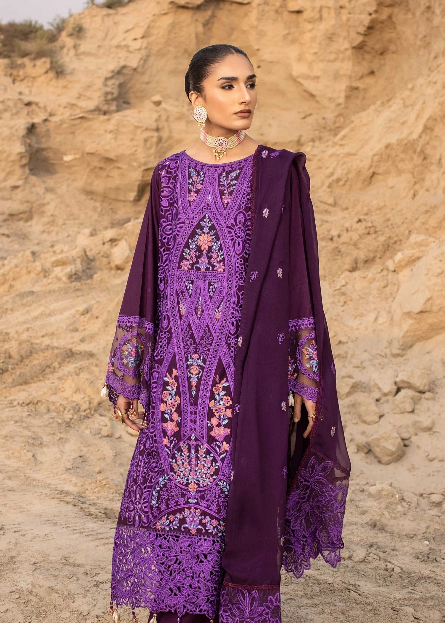 cotton Kurta Set in Plum purple