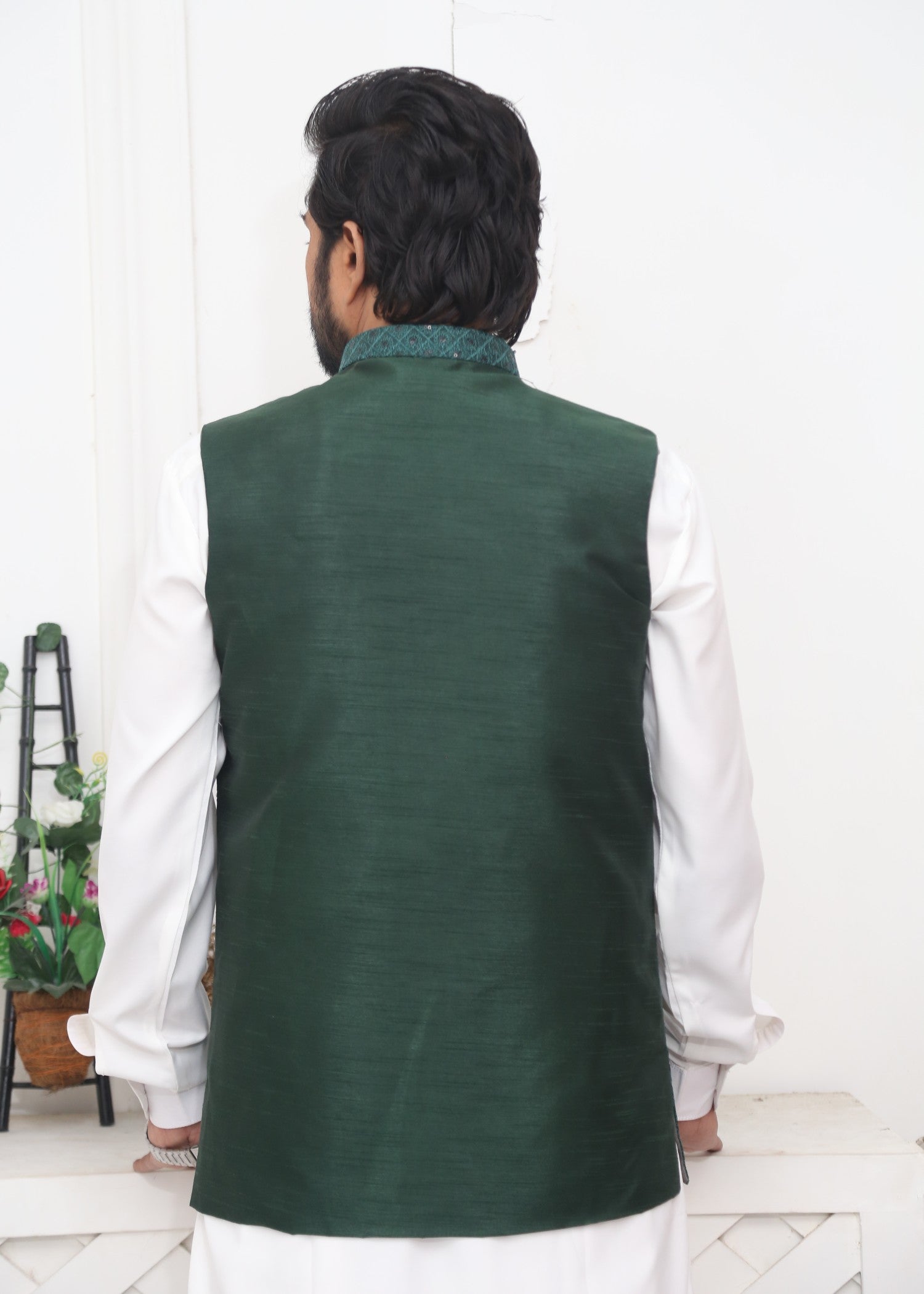 silk Waistcoat in Bottle green