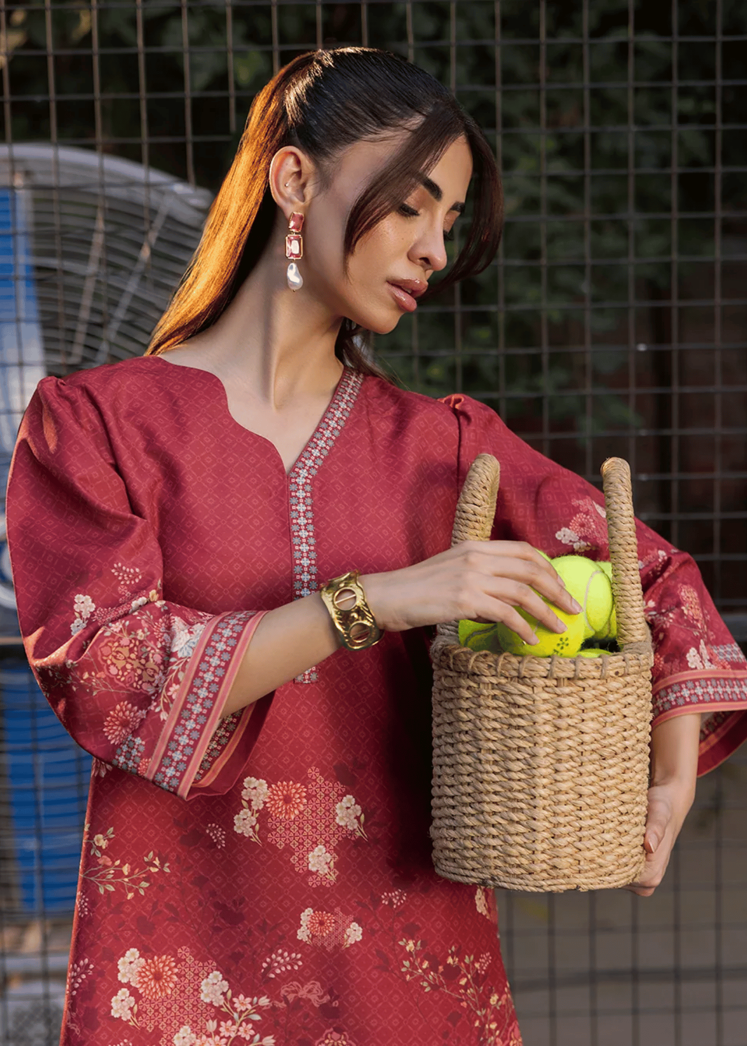 arabic lawn Kurta Set in Beige, flame