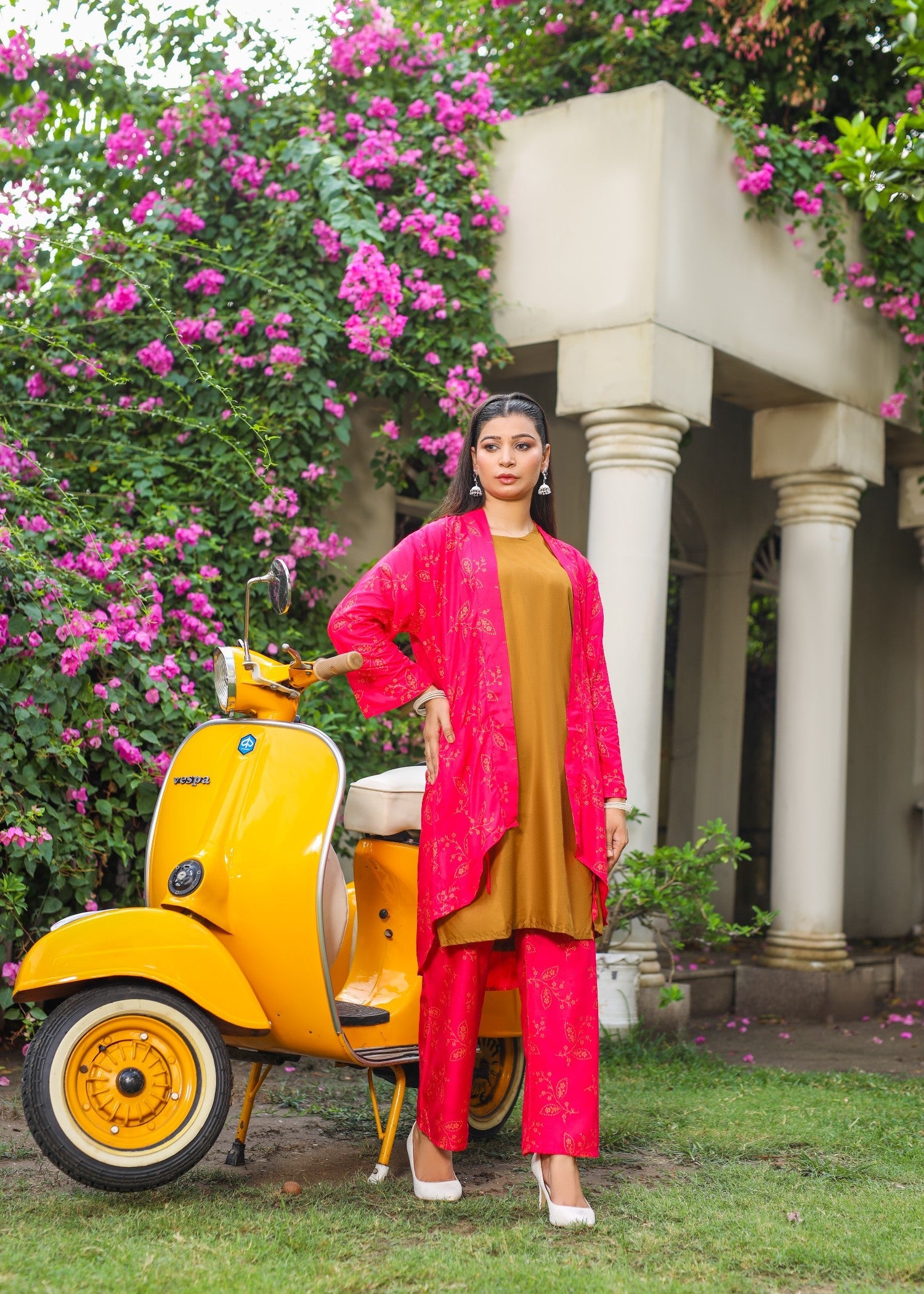 linen Gown in Deep pink