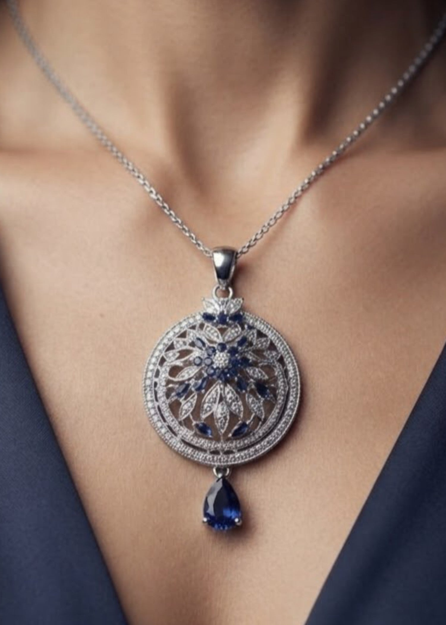 Jewelry Set in Silver, navy blue Color by - Trendy Women Jewelry Set RYL0151