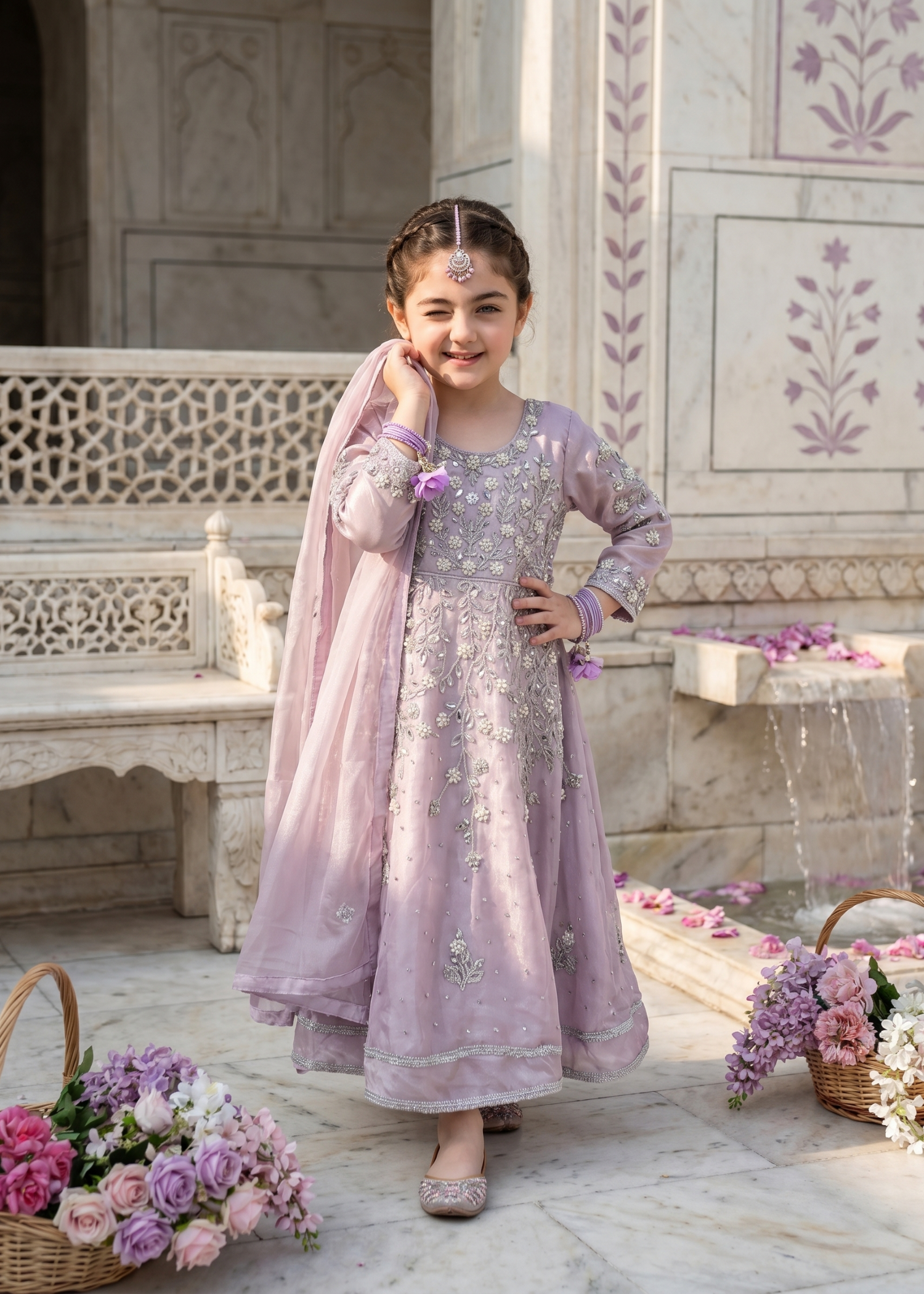 tissue silk Pishwas in Mauve