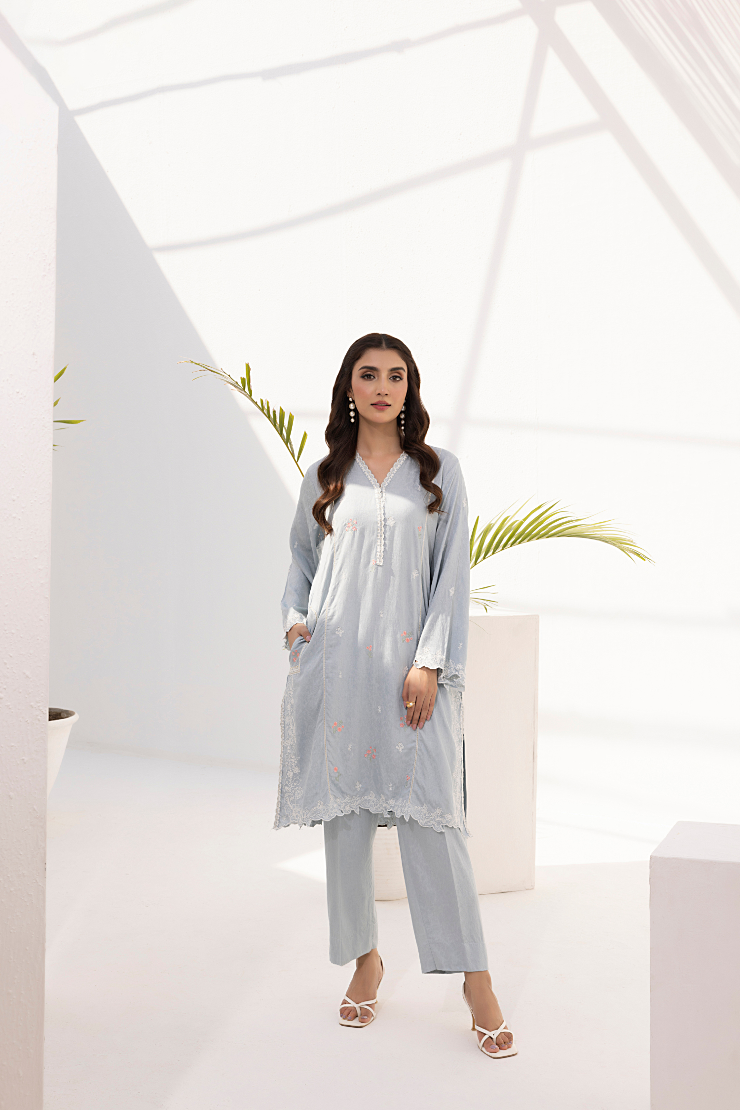 viscose Kurta Set in Slate grey