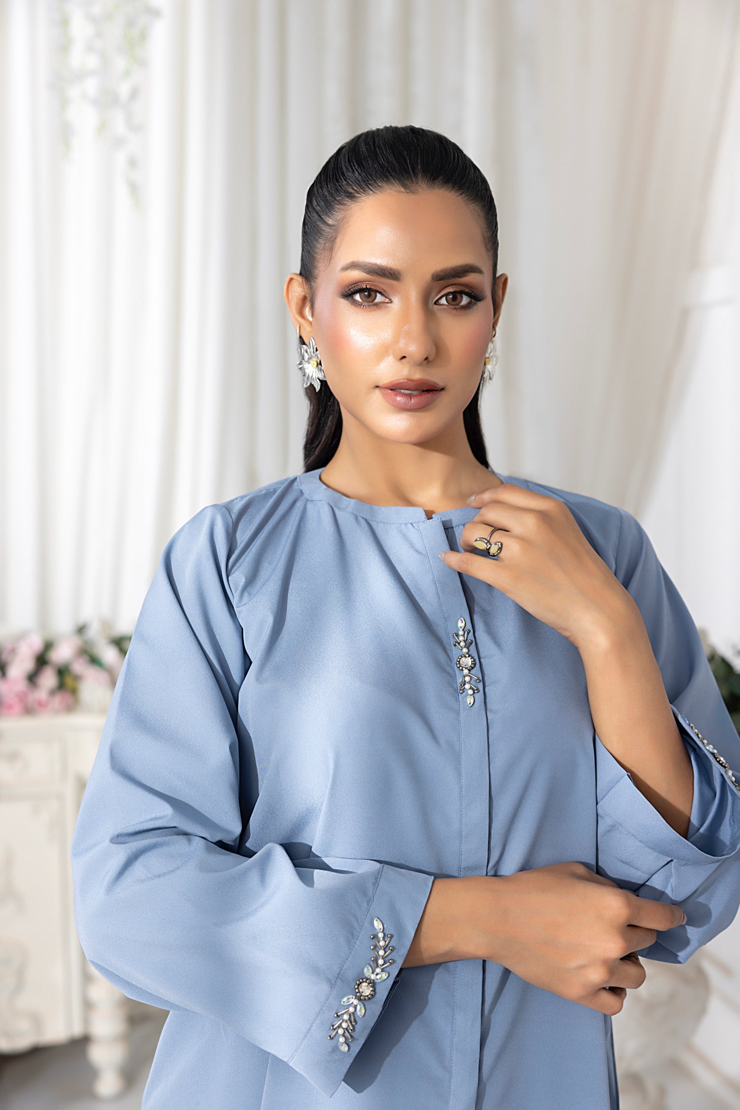 crepe Co ord Sets in Cornflower blue