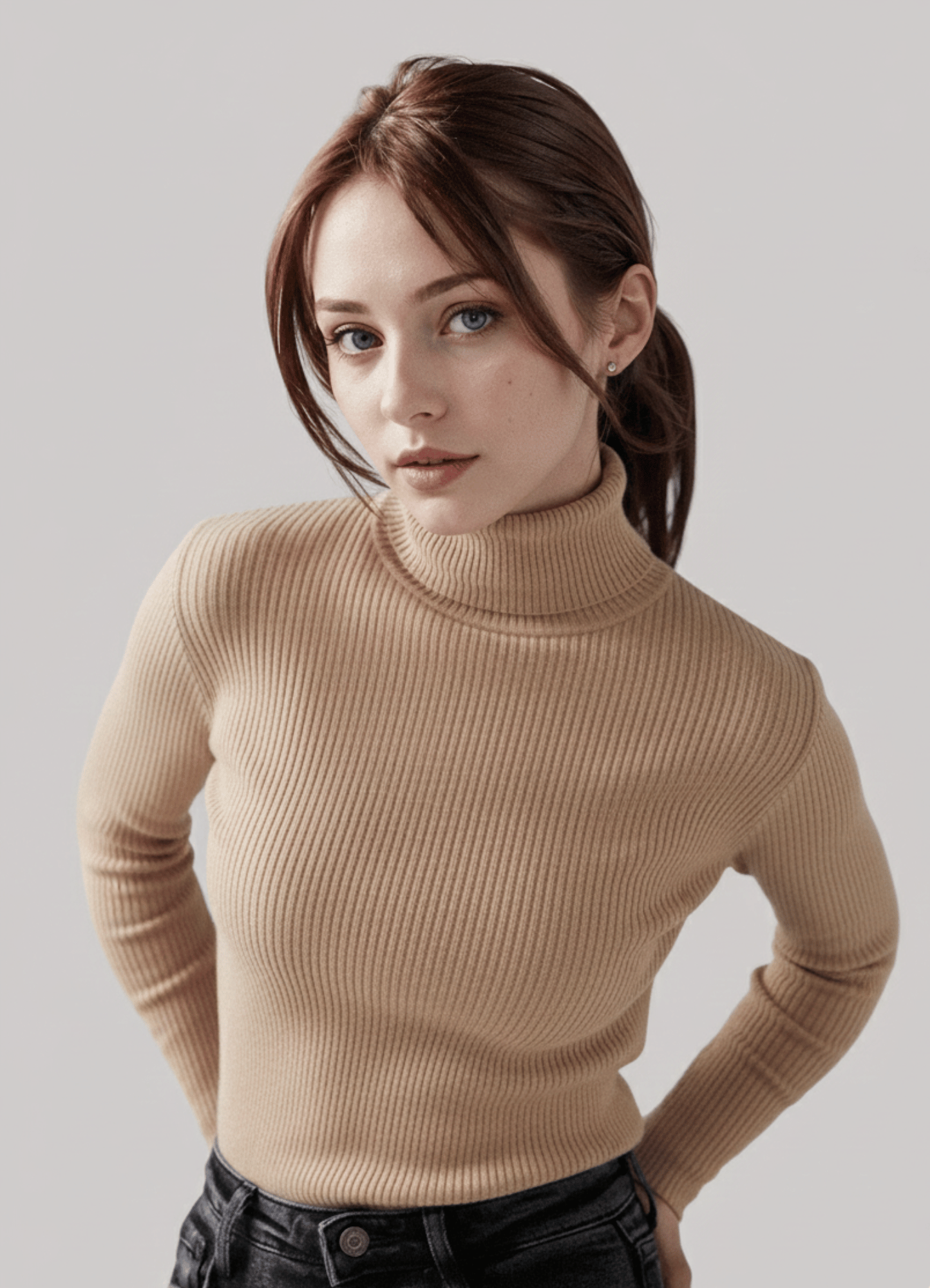 jersey knit Turtle Neck in Beige