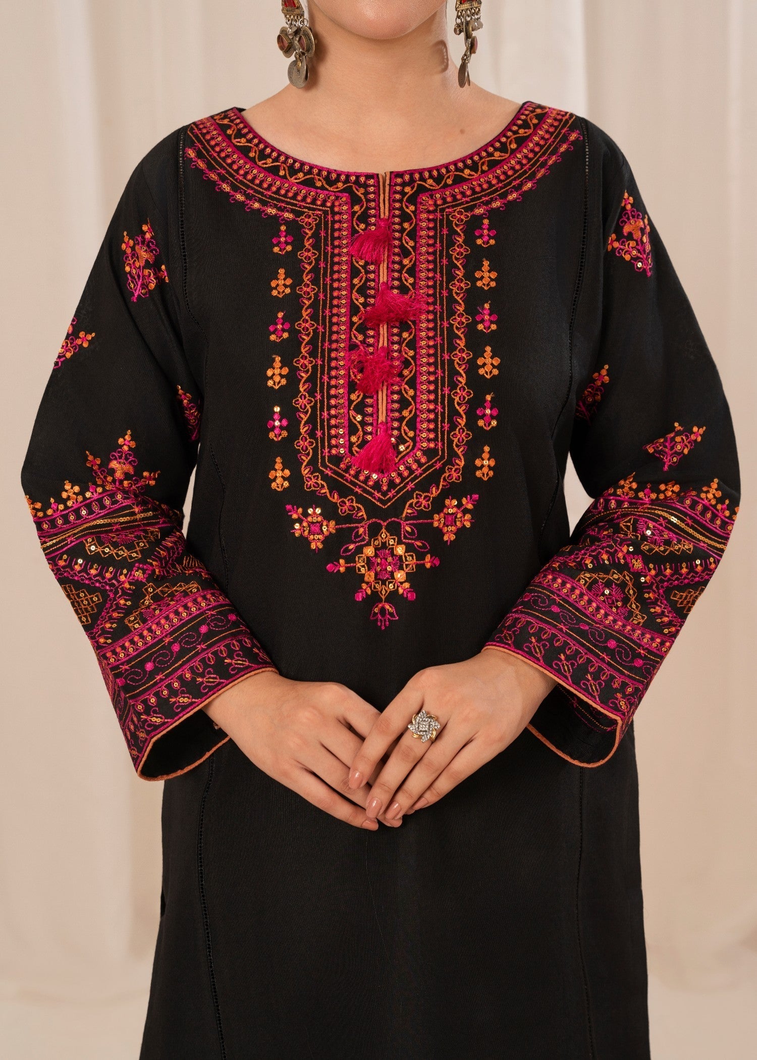 cotton viscose Kurta Set in Black