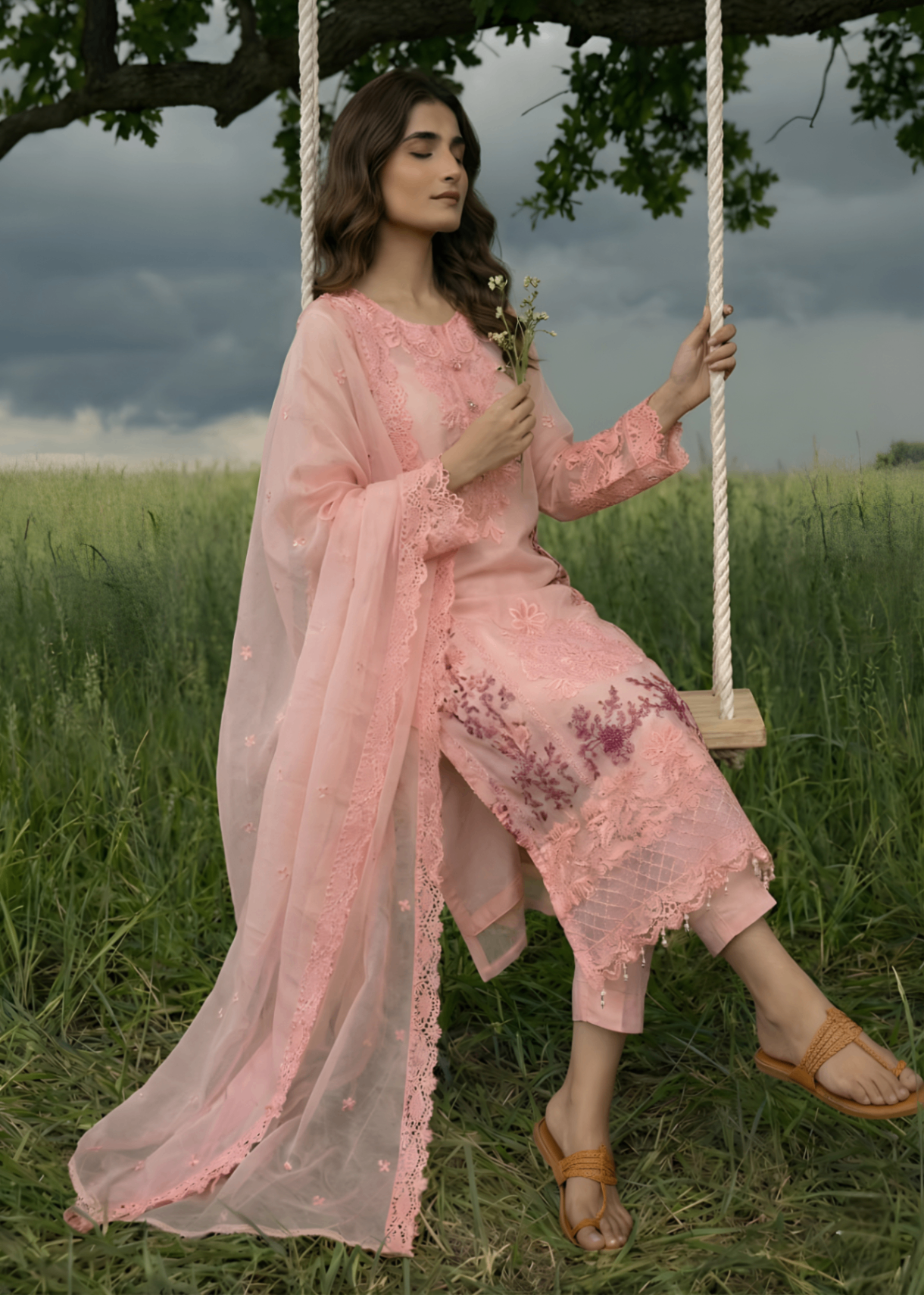 organza Kurta Set in Blush pink