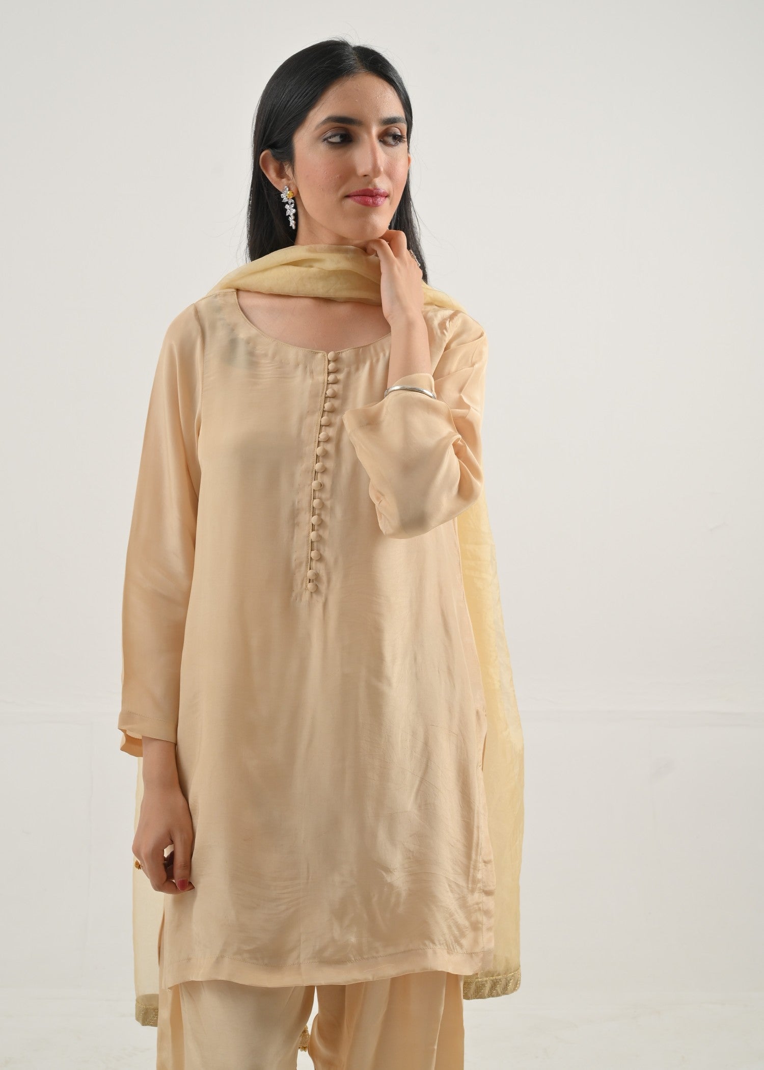 silk Kurta Set in Wheat