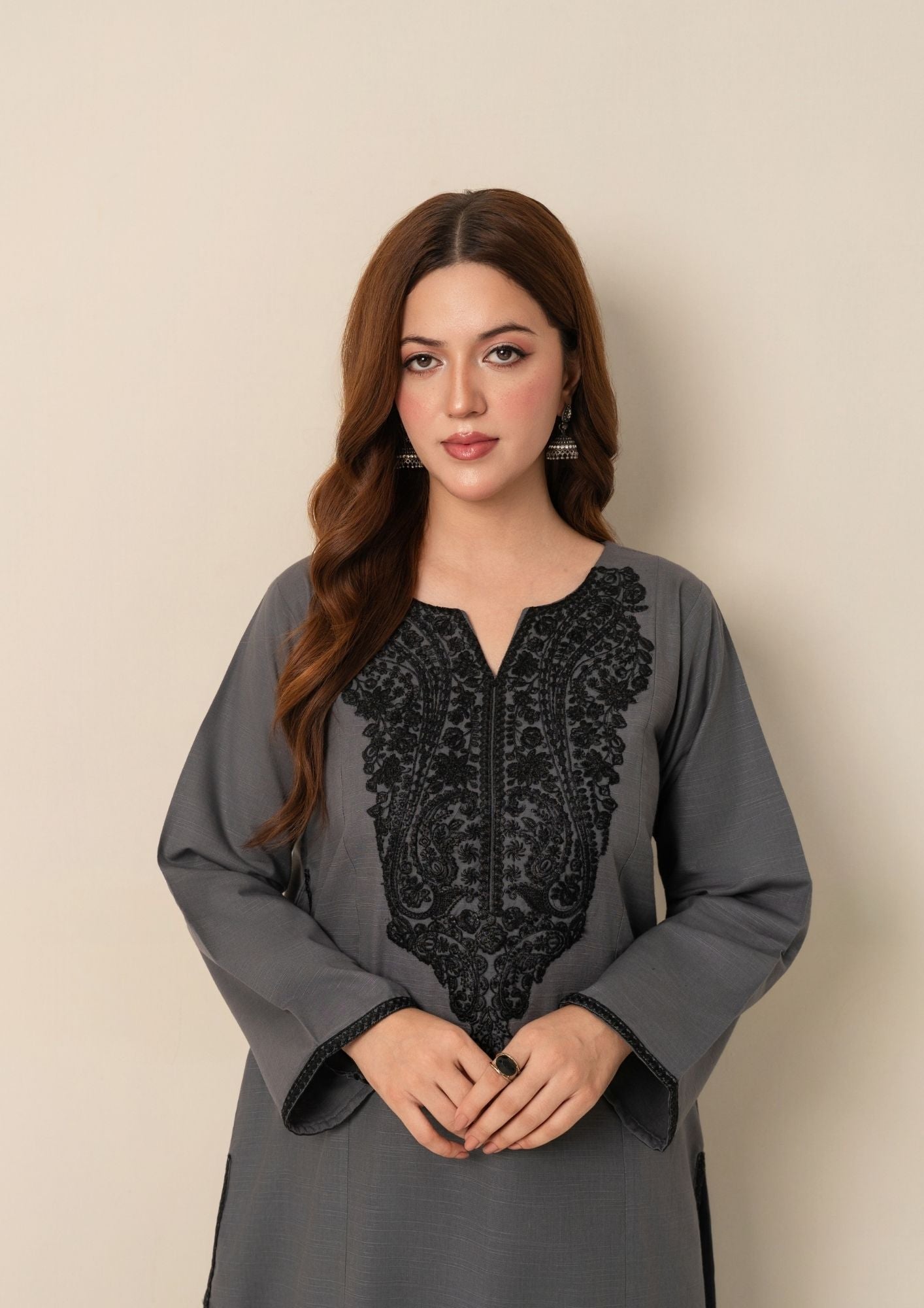 khaddar Kurta Set in Grey