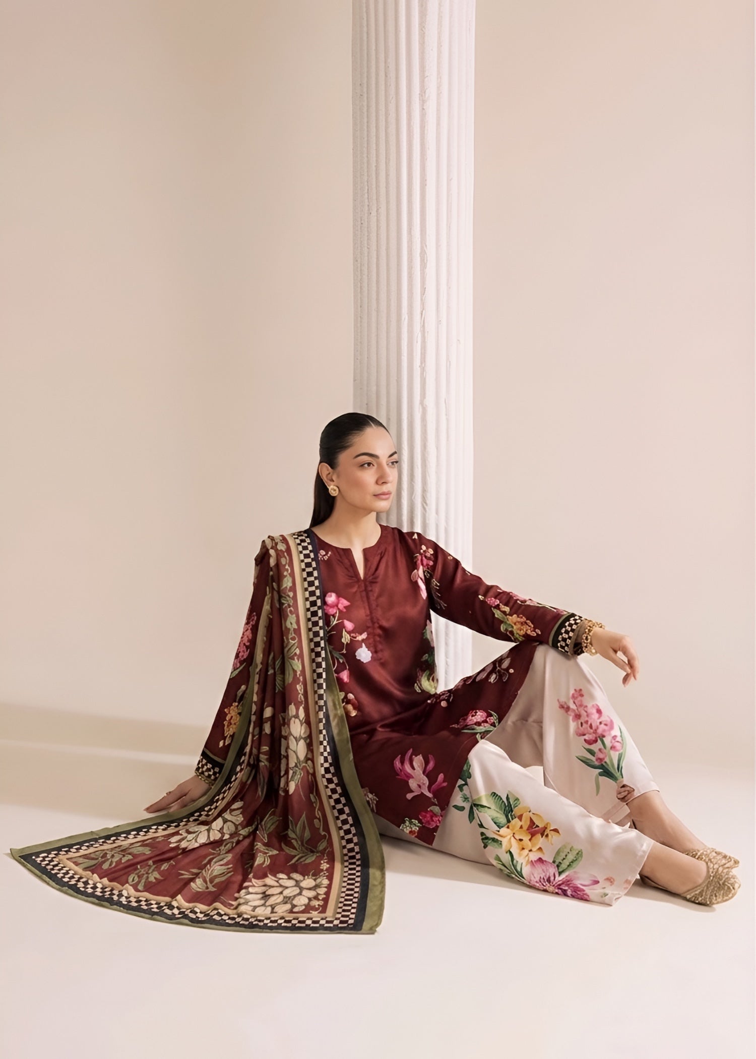linen Kurta Set in Mahogany