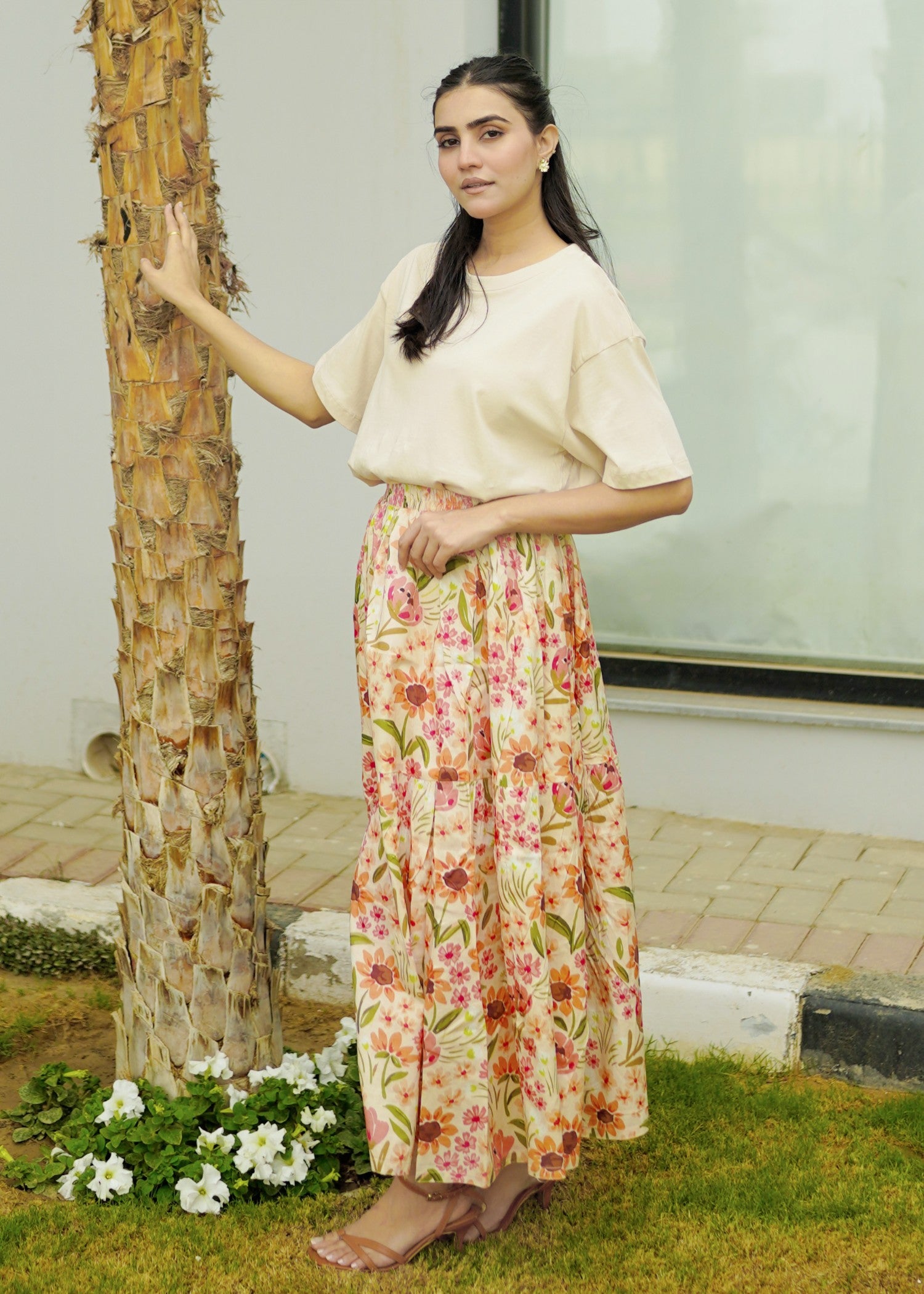 pure cotton Skirt in Peach pink