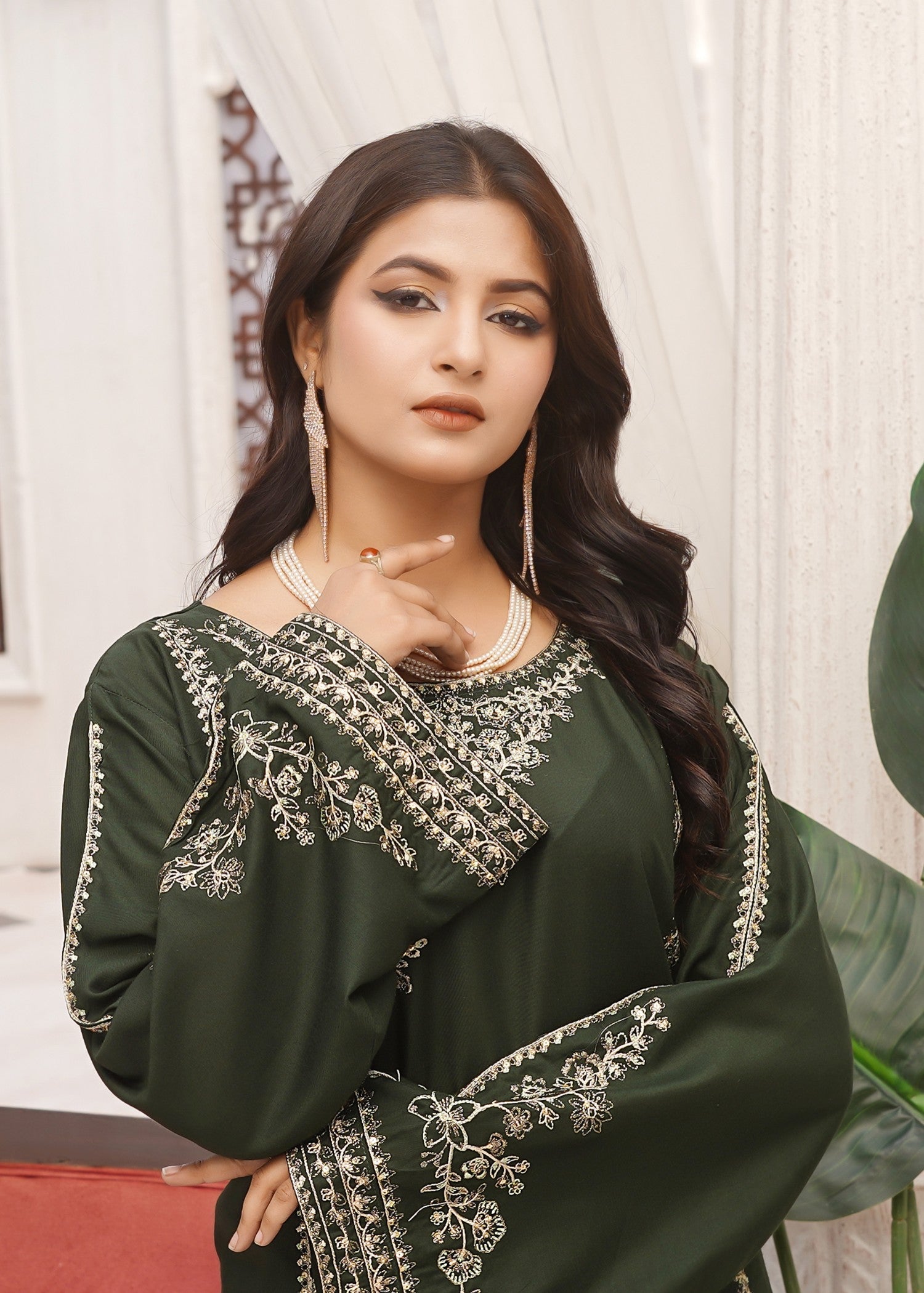 arabic lawn Kurta Set in Green