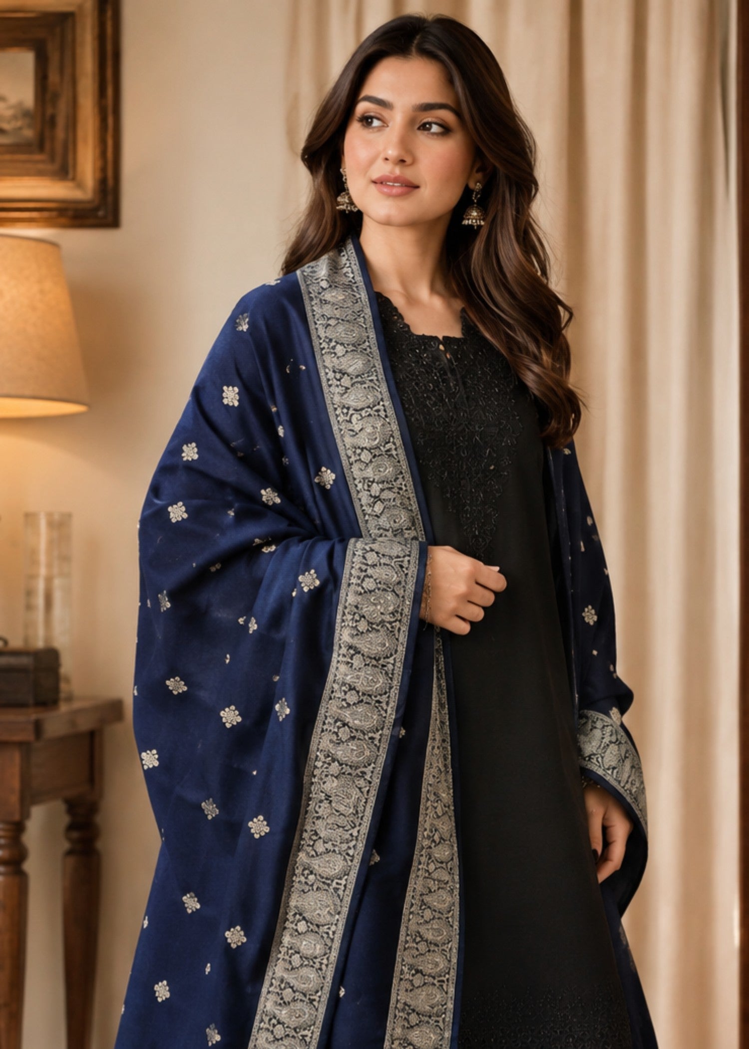Shawl in Dark blue Color by - Trendy Women Shawl ZDH4055