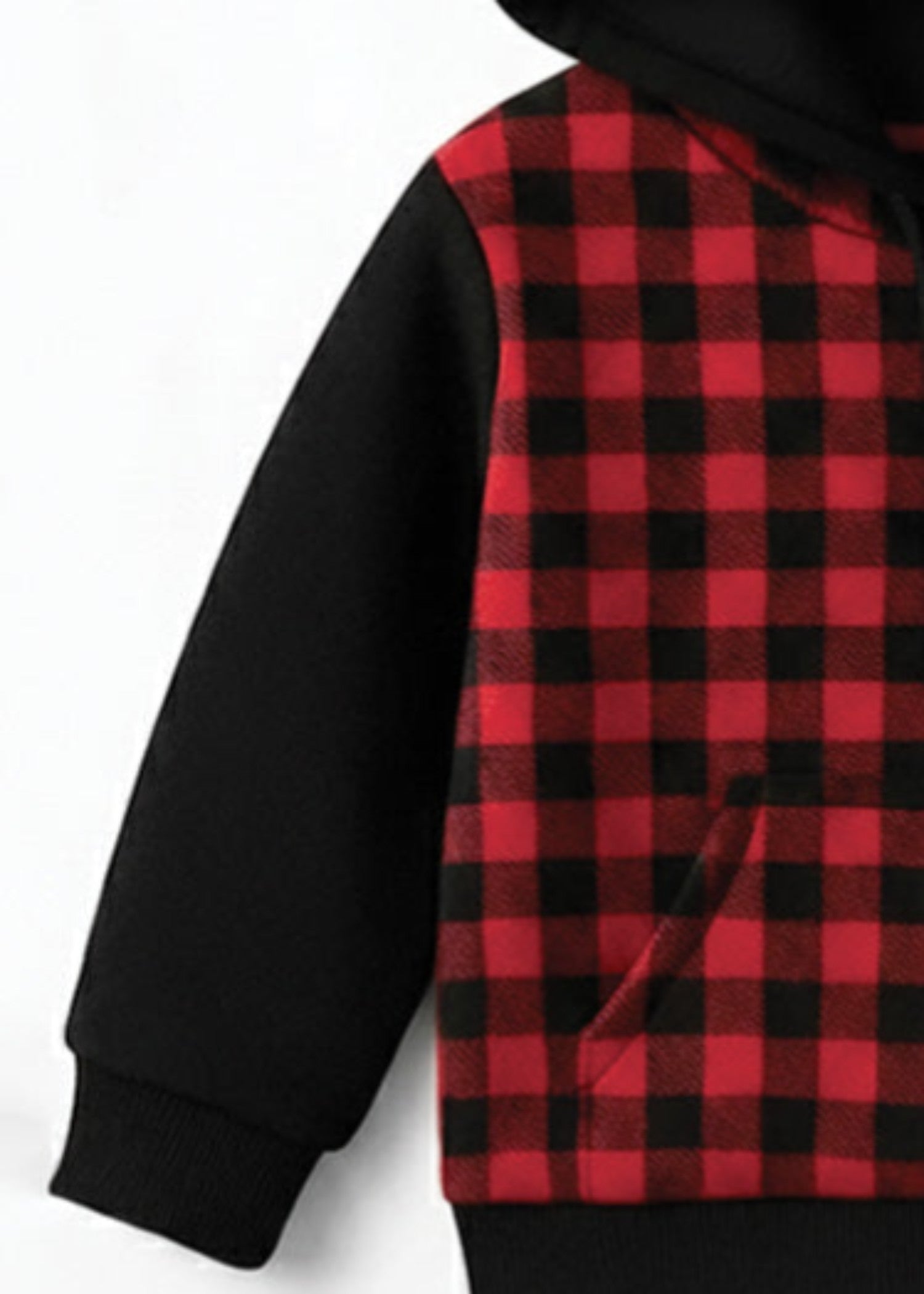 fleece Hoodie in Black, red