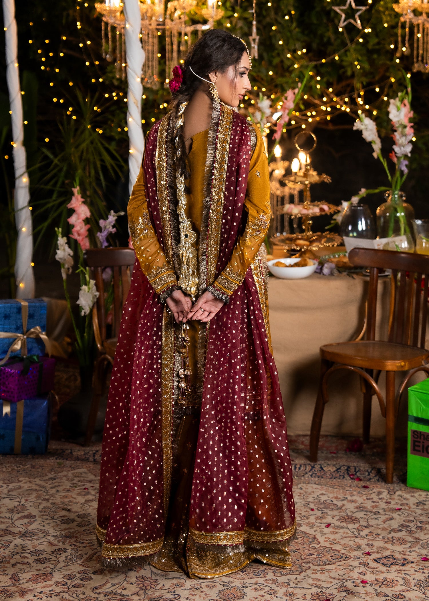 raw silk Sharara in Mustard