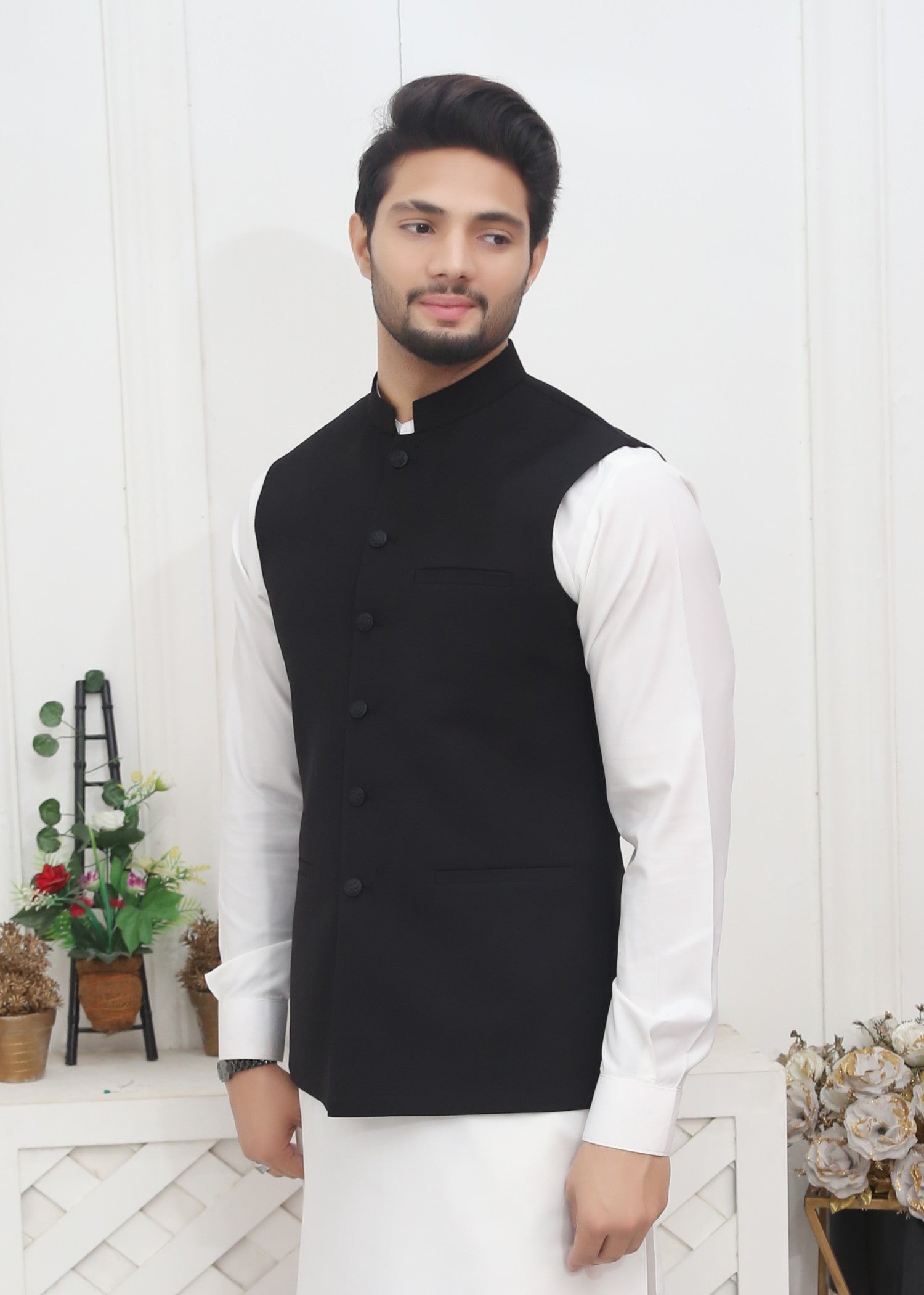 tropical Waistcoat in Black