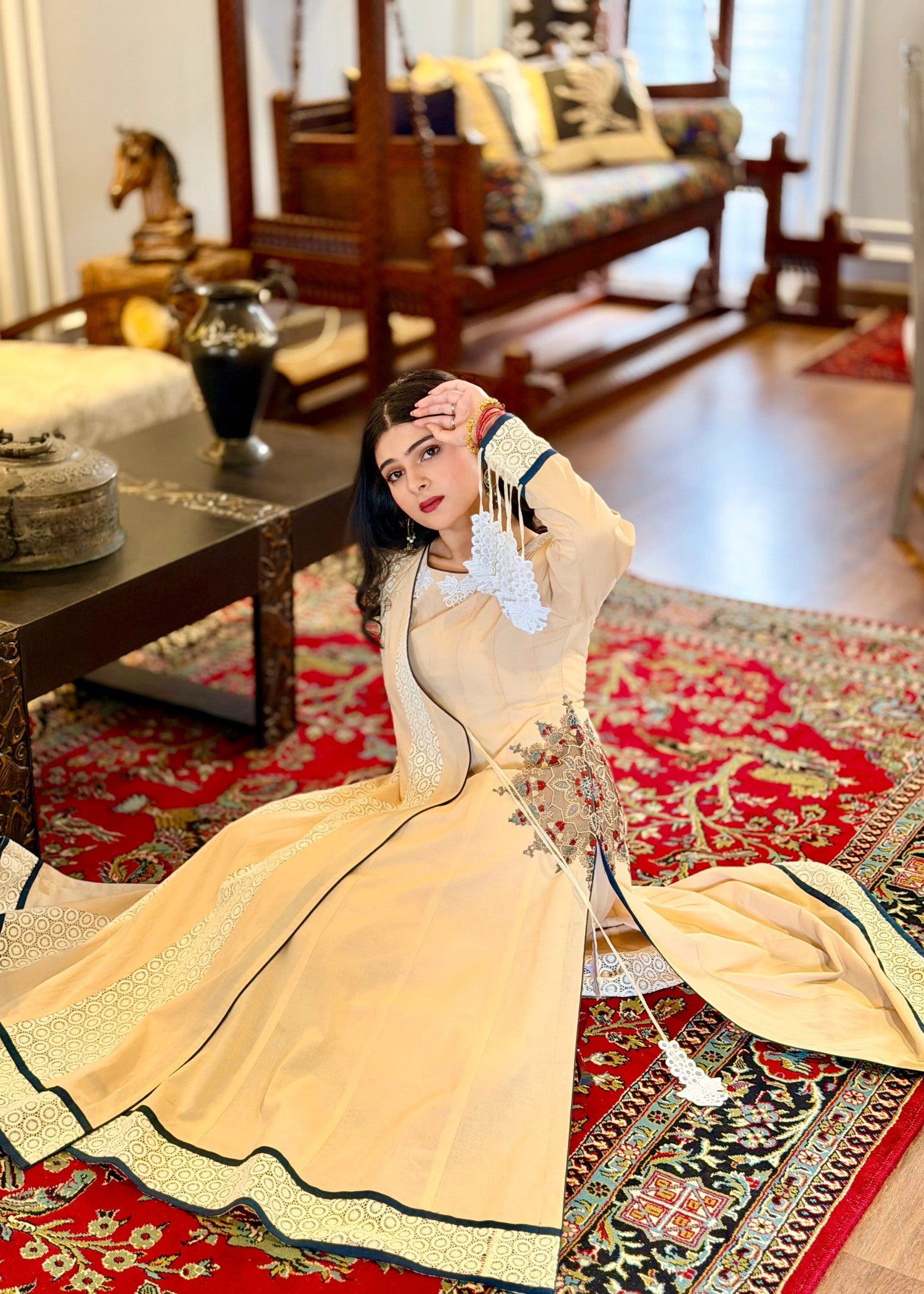 lawn cotton Kurta Set in Beige