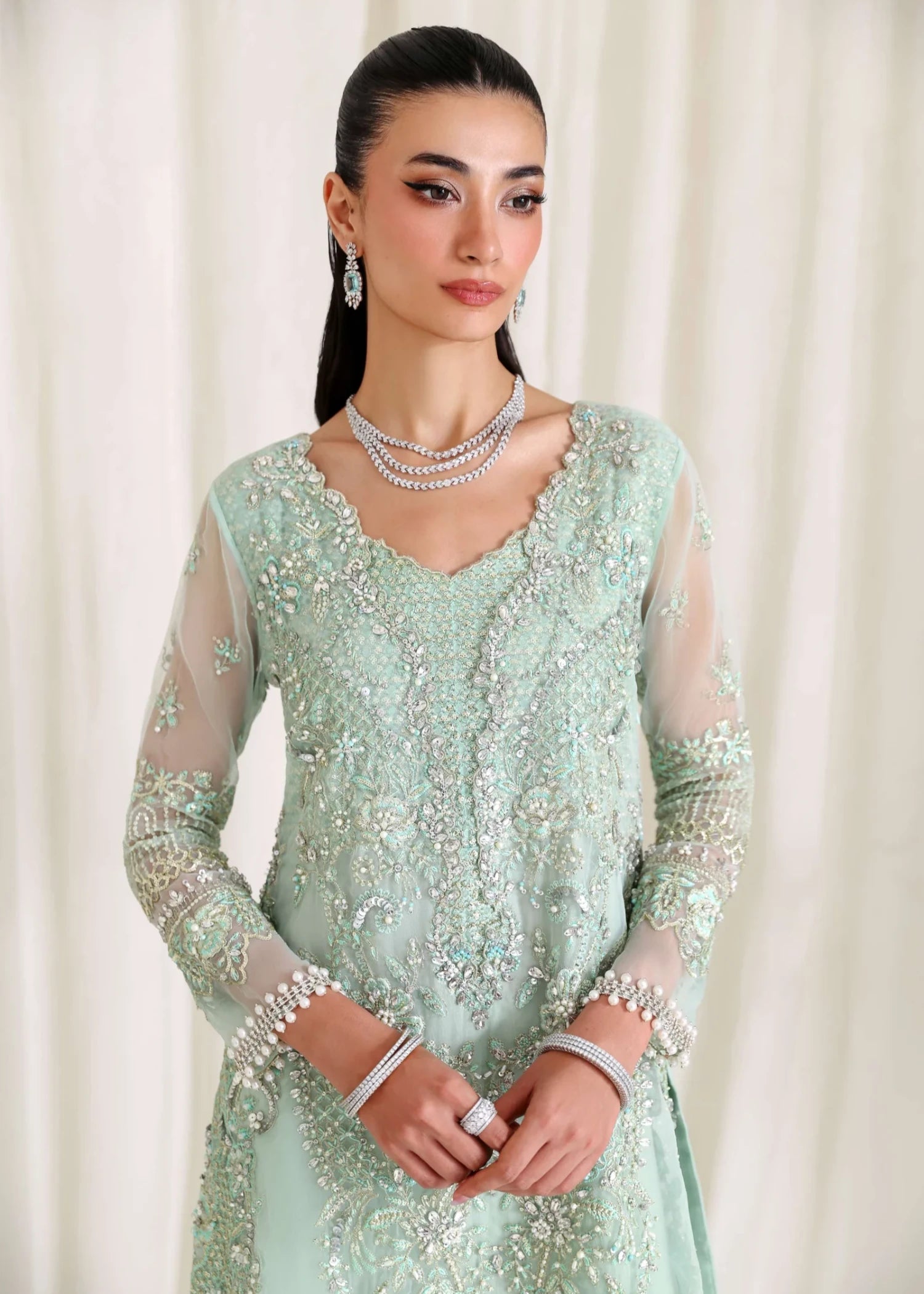 organza Unstitched in Pastel green