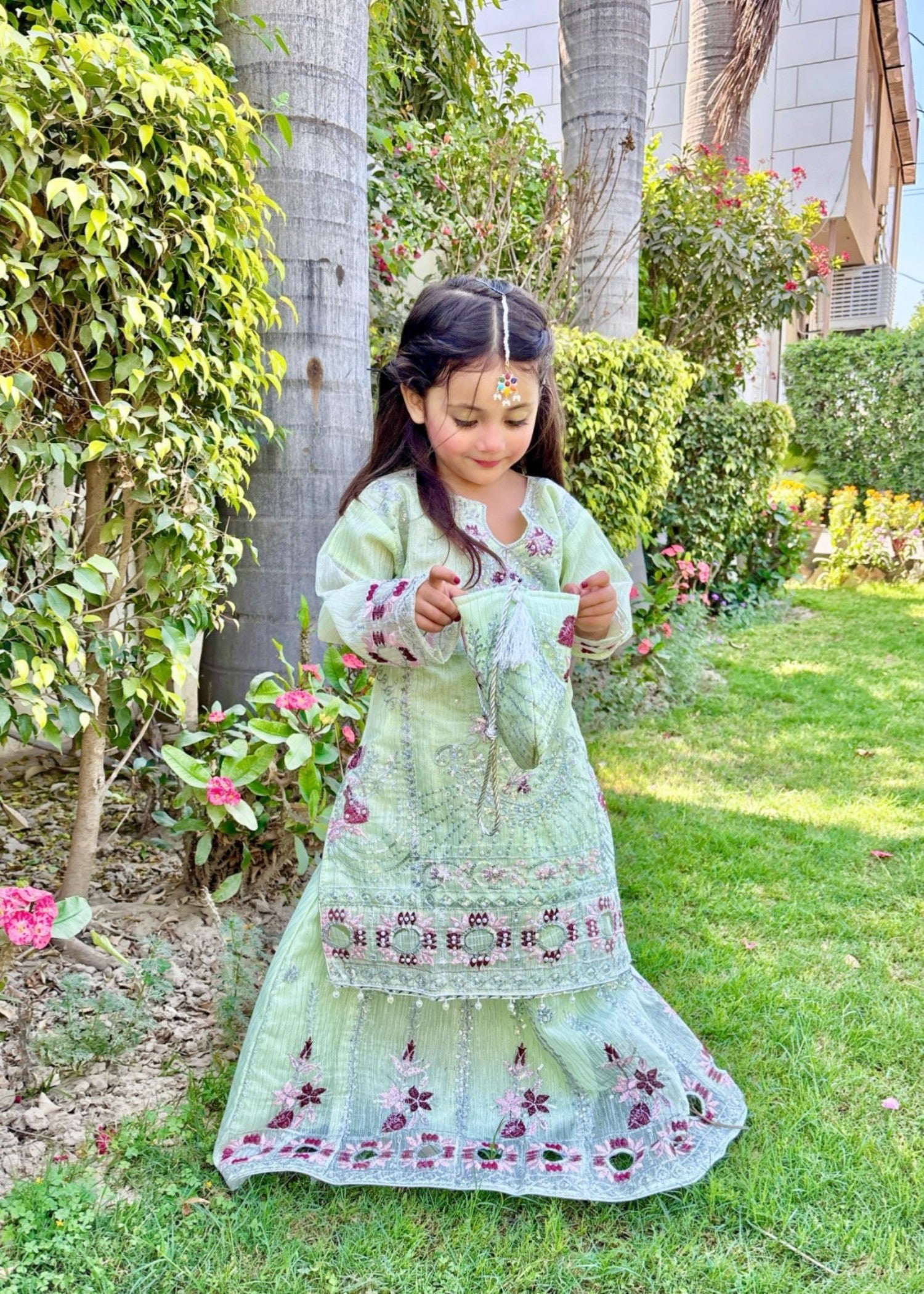 organza Lehenga in Tea green